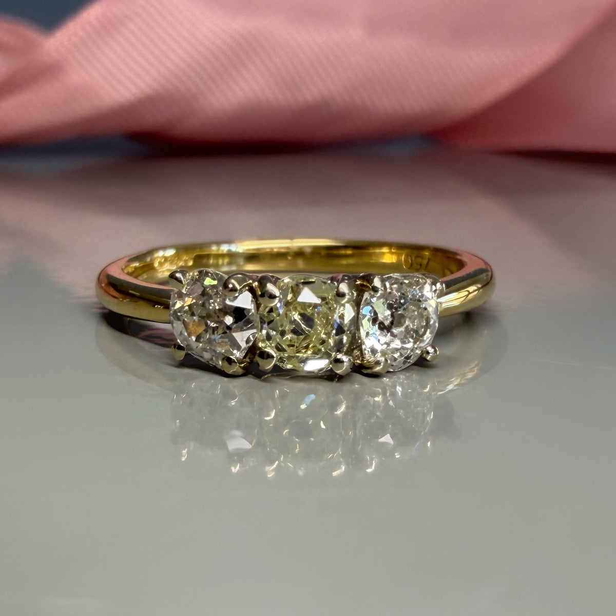 0.75ct 3 Stone Old Cut Diamond Trilogy Ring