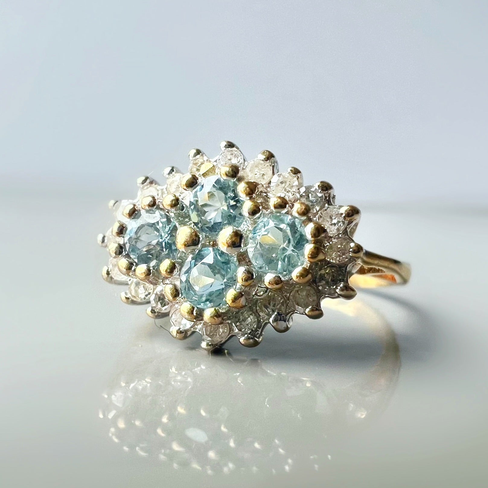 Aquamarine and Diamond Cluster Ring, 9ct Gold