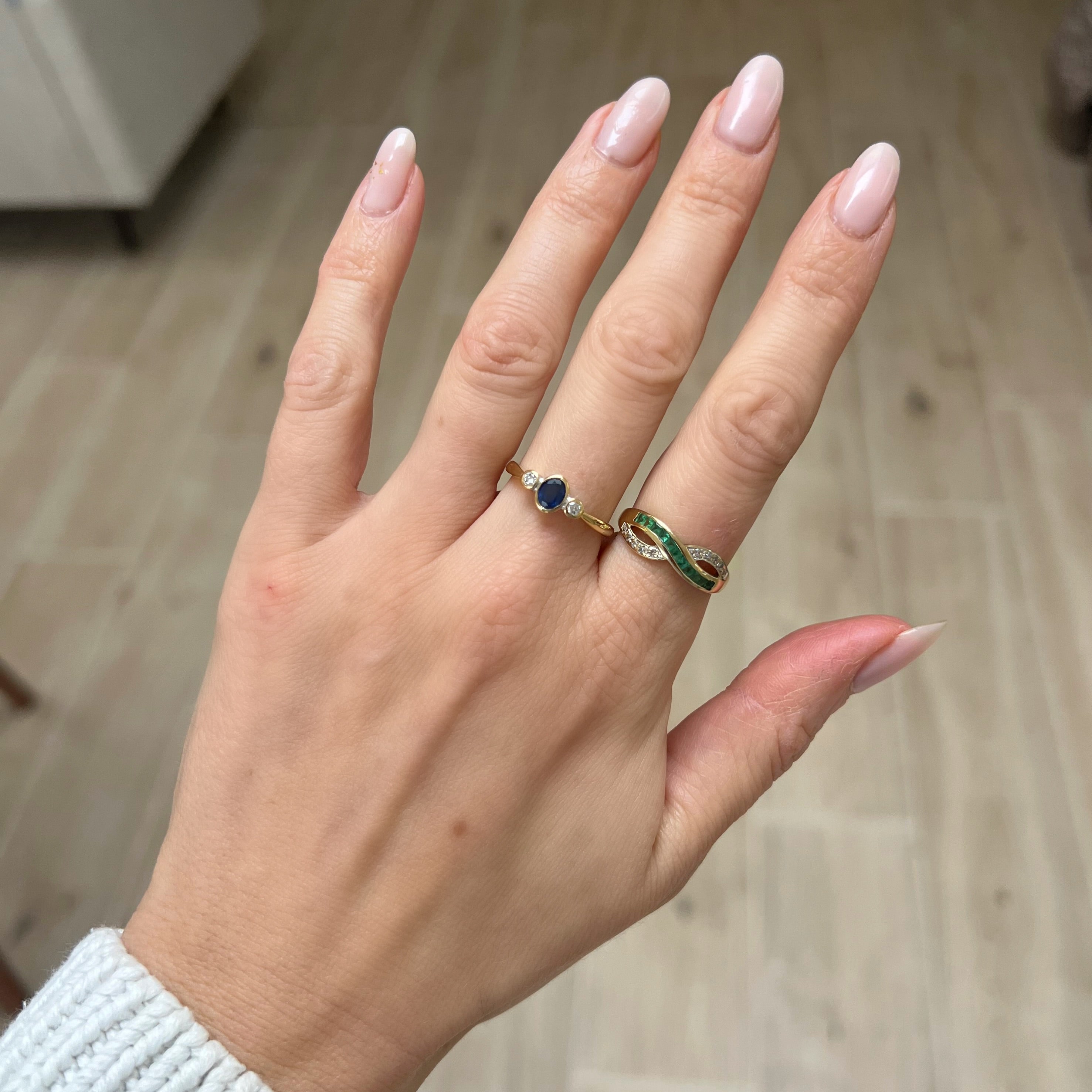 Antique Sapphire and Diamond 3 Stone Ring