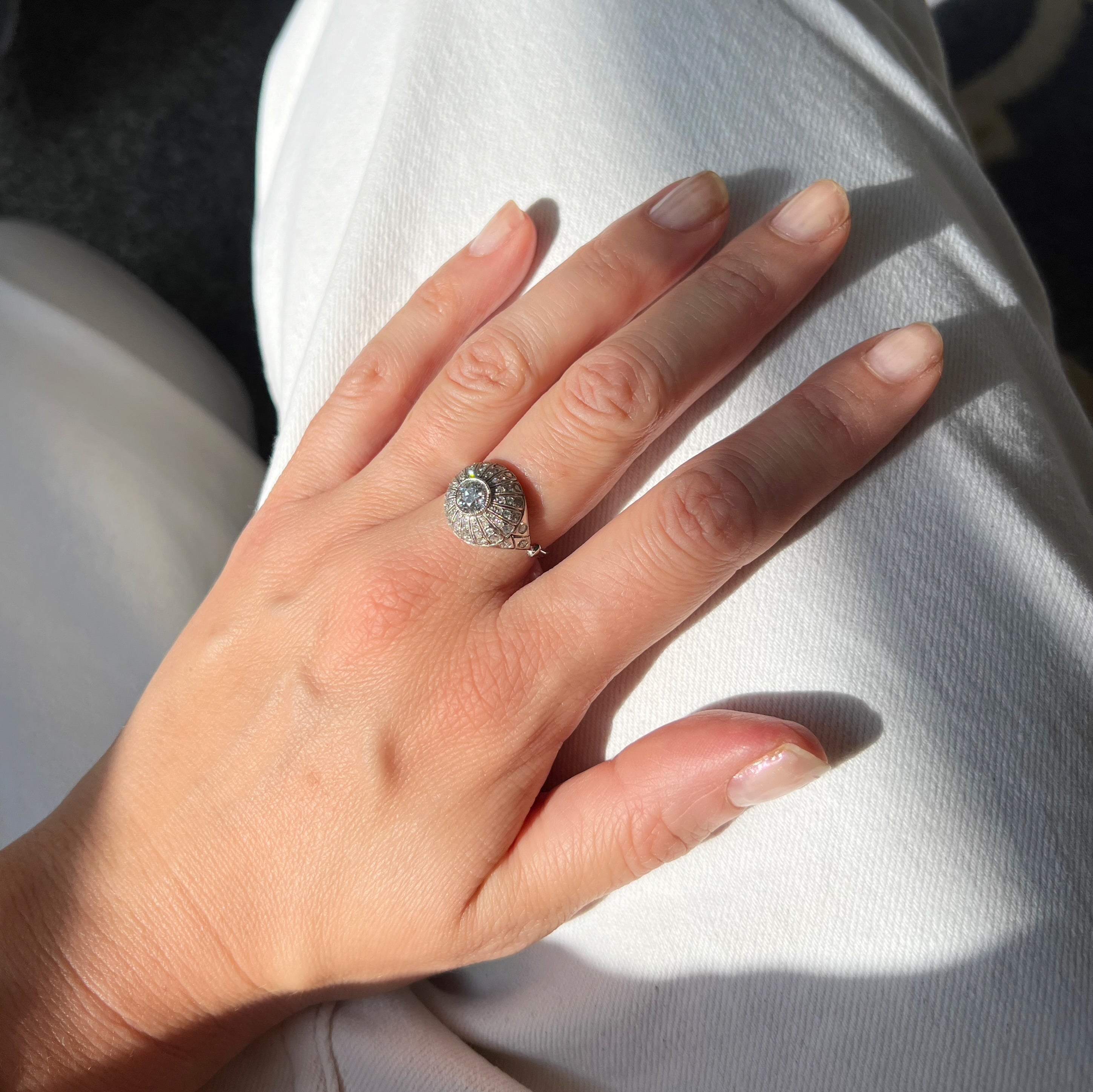 1.05ct TCW Old Cut Diamond Bombe Ring