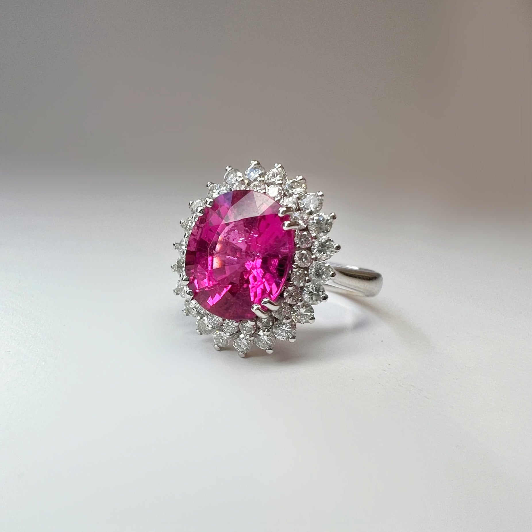Pink Tourmaline and Diamond Halo Ring