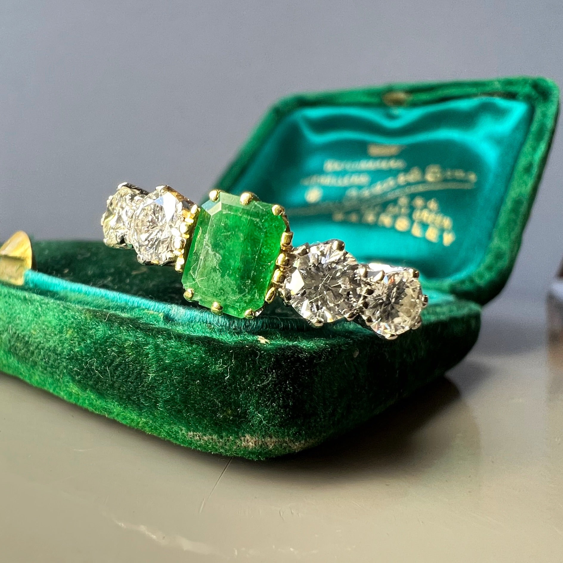 Emerald and Diamond 5 Stone Ring