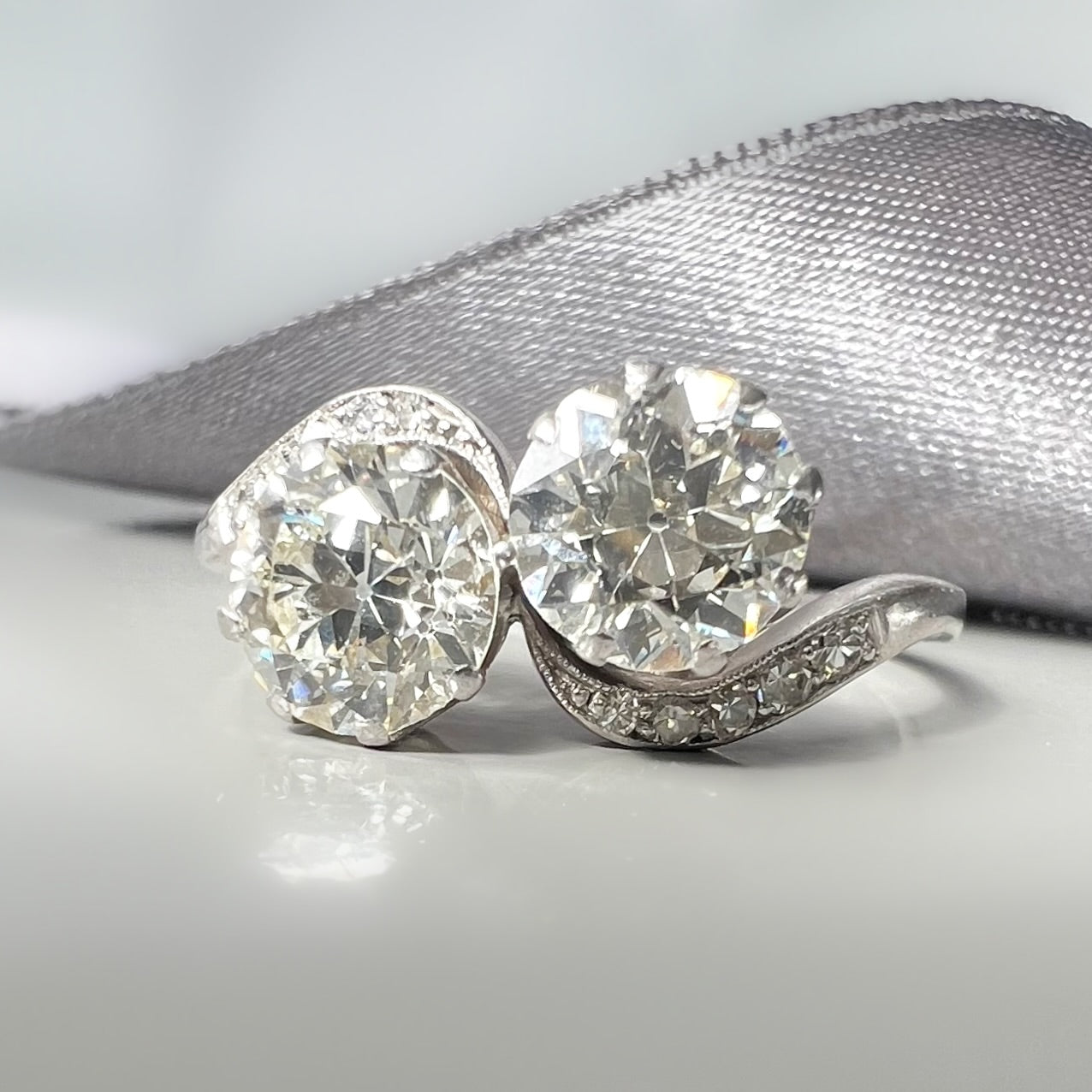 Antique 2.20ct Old European Cut Diamond Toi et Moi Ring