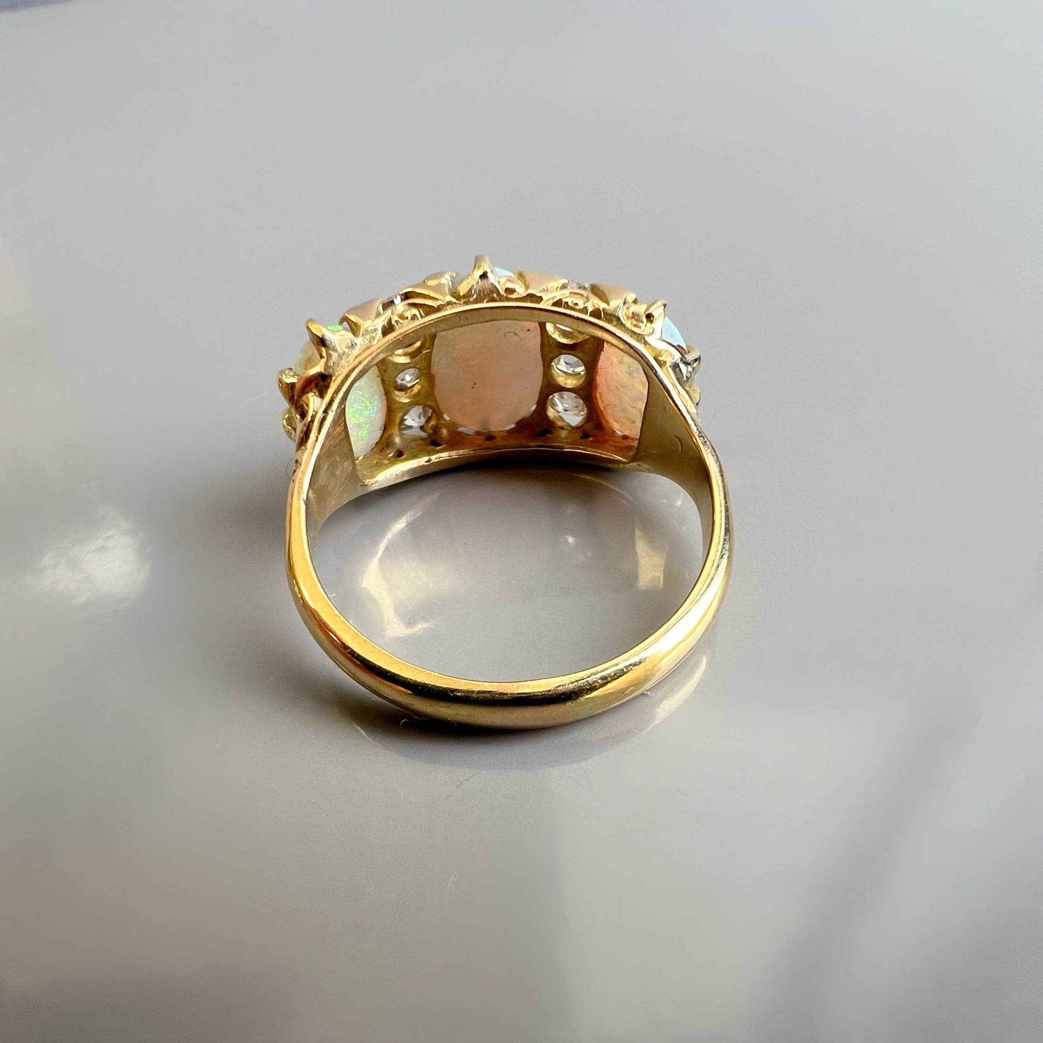 Opal and Diamond Half Hoop Ring