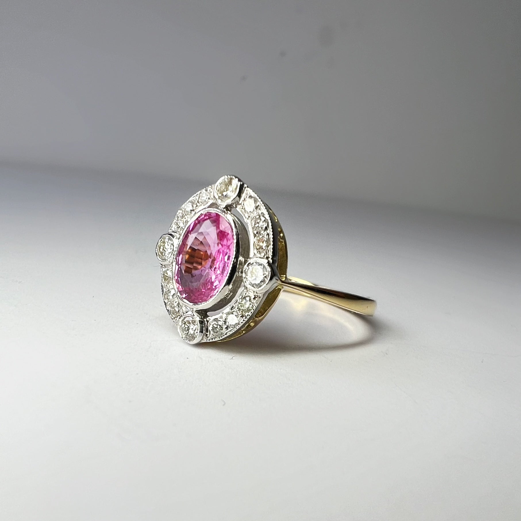 Art Deco Style Pink Sapphire and Diamond Target Ring