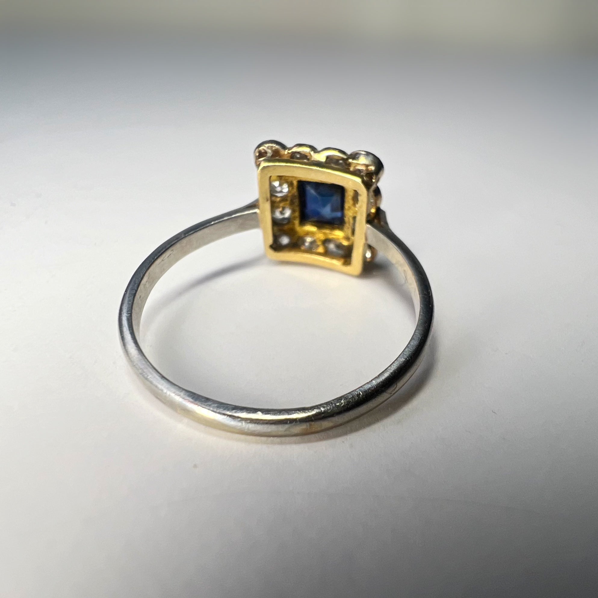 Antique Sapphire and Diamond Square Ring