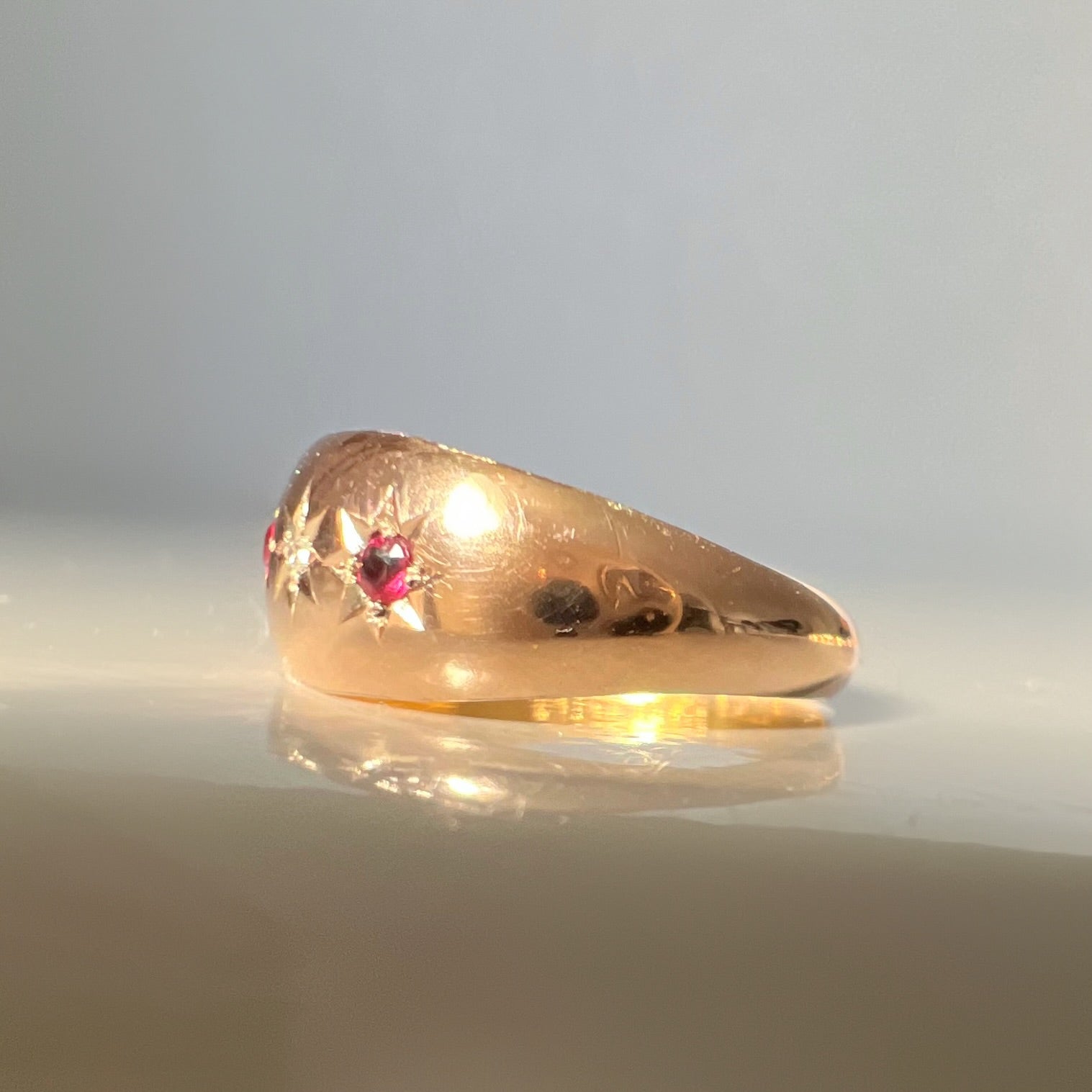 Antique Edwardian 9ct Gold with Star Set Diamond and Rubies