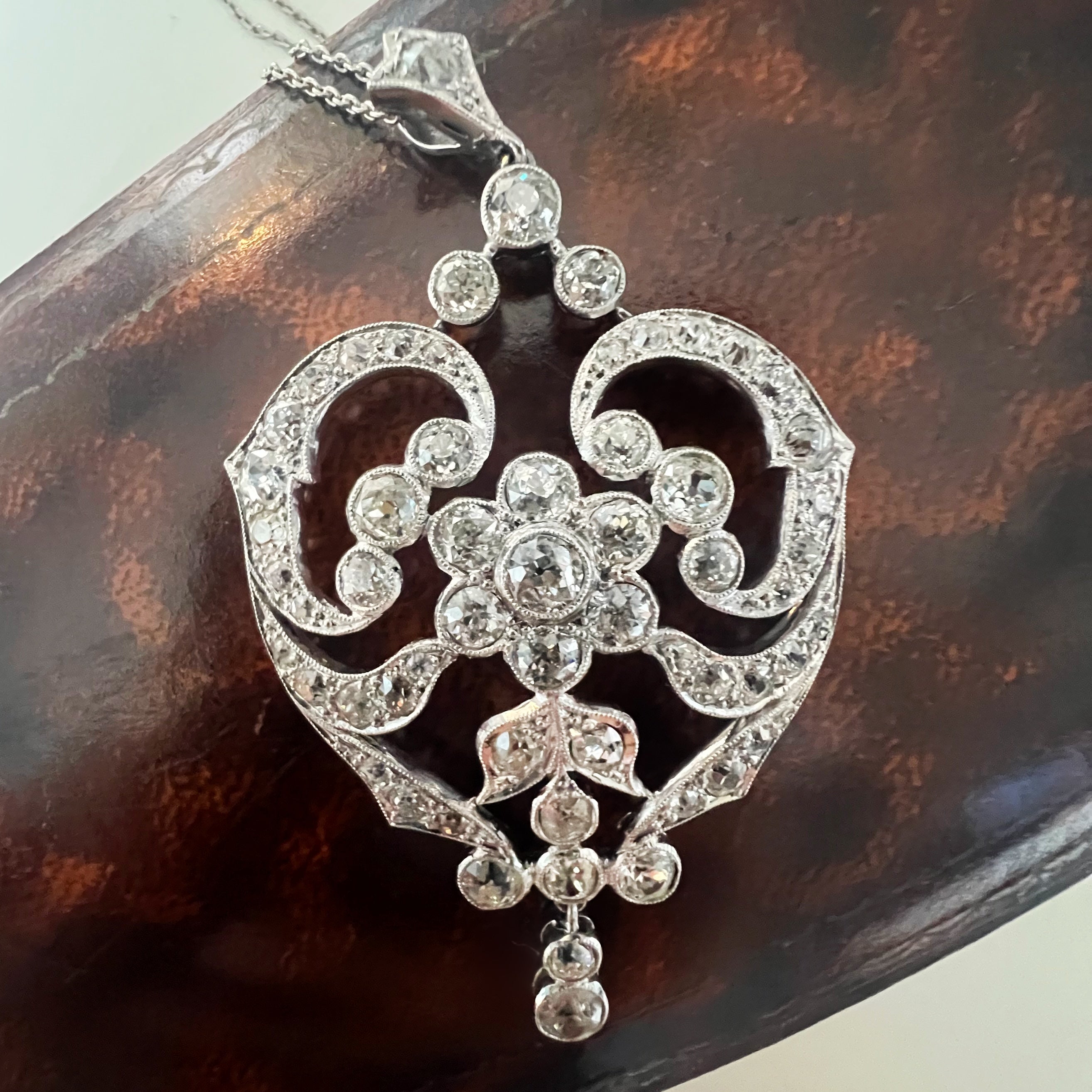 Antique Edwardian 4.00ct Diamond Pendant Necklace
