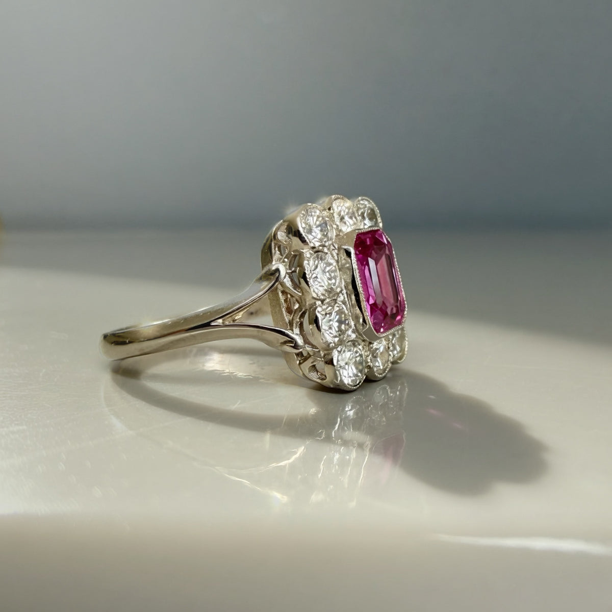 Vintage 0.90ct Pink Sapphire and 0.80ct  Diamond Ring