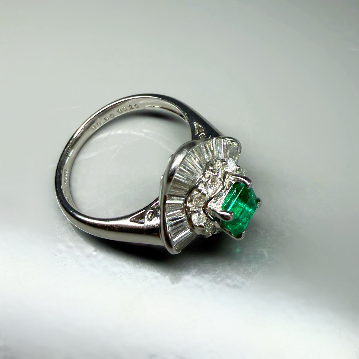 Vintage 0.73 Emerald and 1.09ct Diamond Ballerina Ring