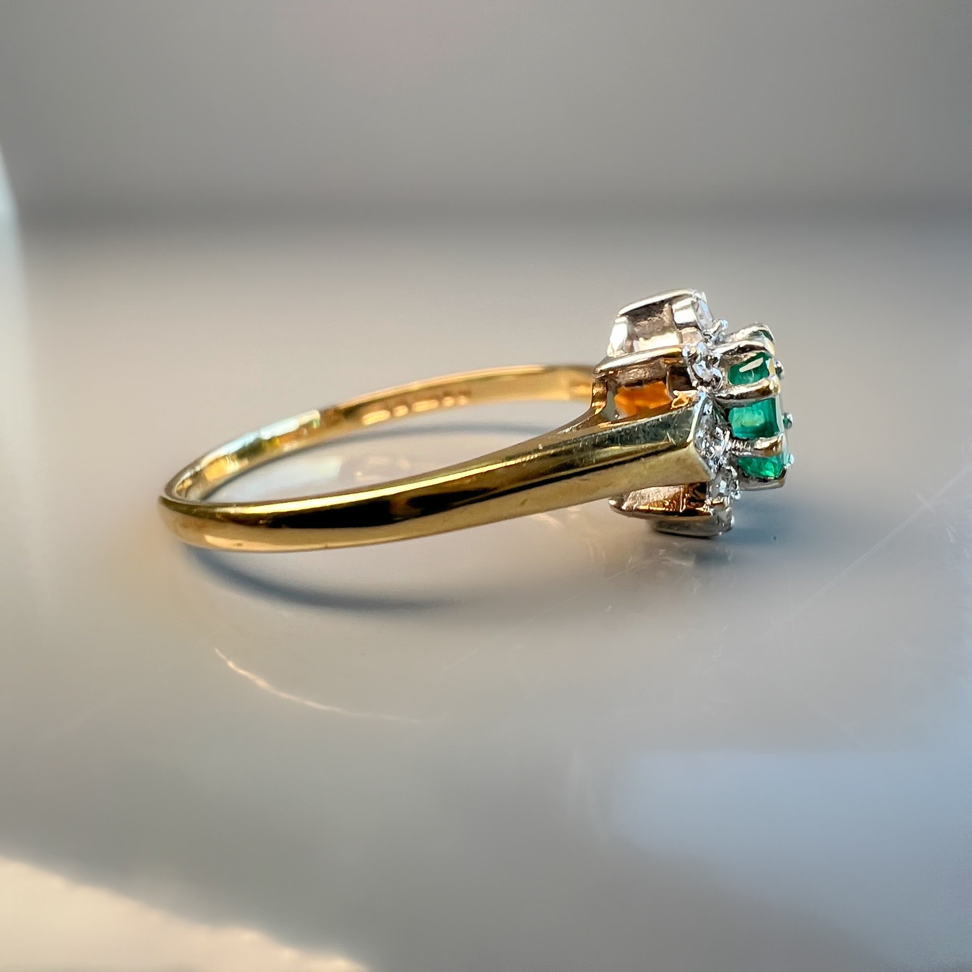 Vintage Dainty Emerald and Diamond Cluster Ring