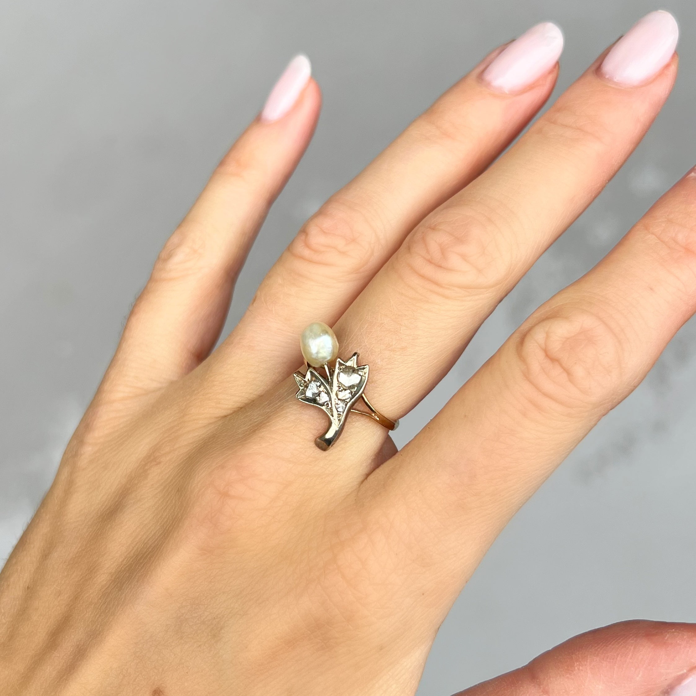 Vintage Pearl and Diamond Flower Ring