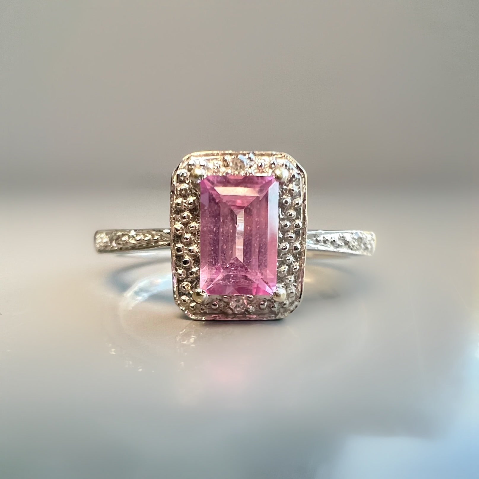 Pink Sapphire Halo Ring in 9ct White Gold