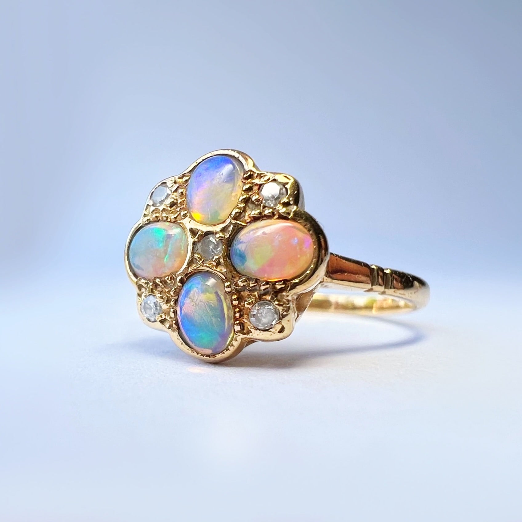 Vintage Opal and Diamond Flower Ring
