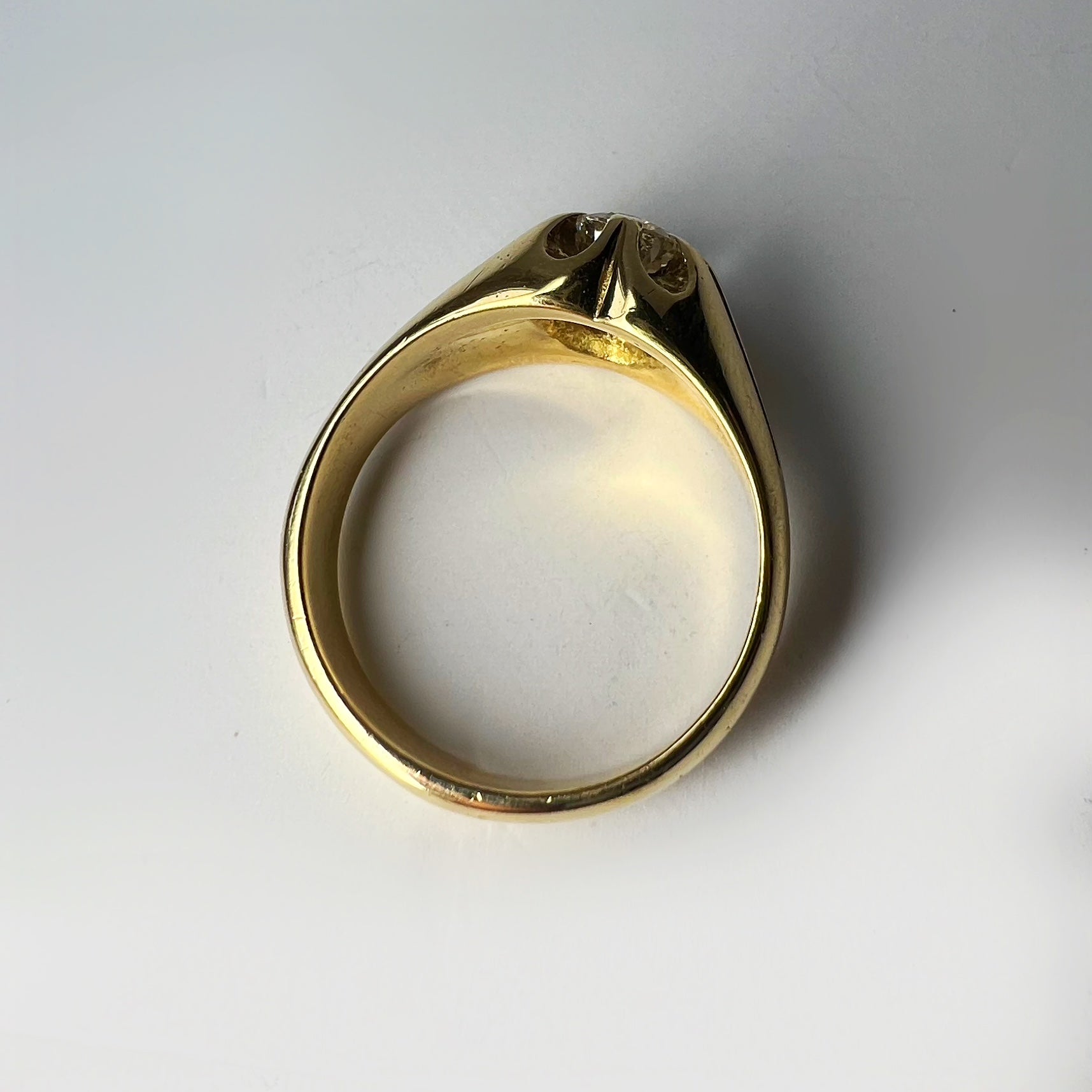 Antique 1.25ct Old Cut Diamond 18ct Gold Belcher Ring