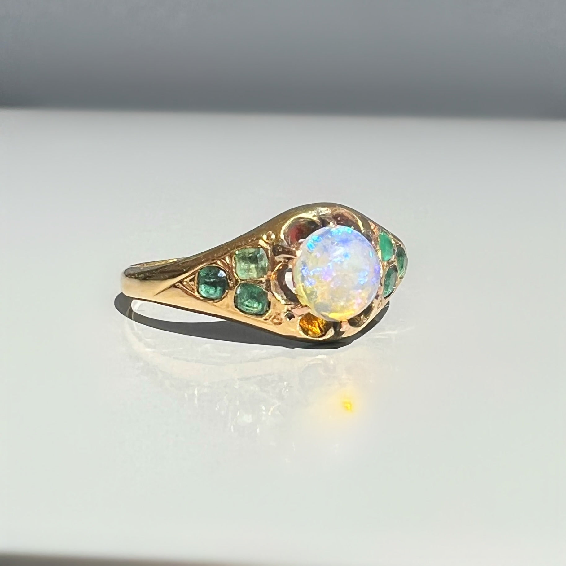 Unusual Opal and Emerlad Belcher Ring