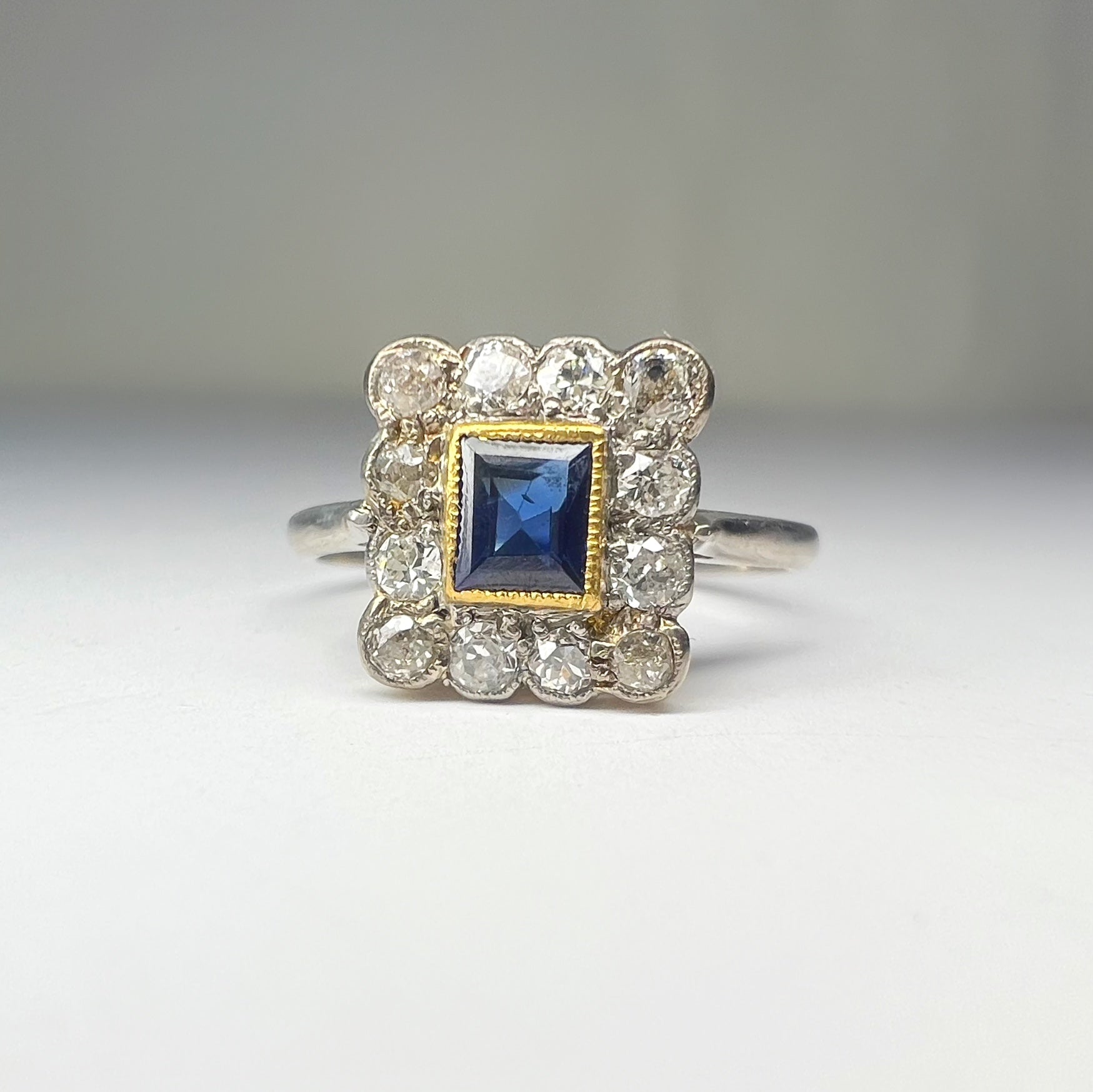 Antique Sapphire and Diamond Square Ring