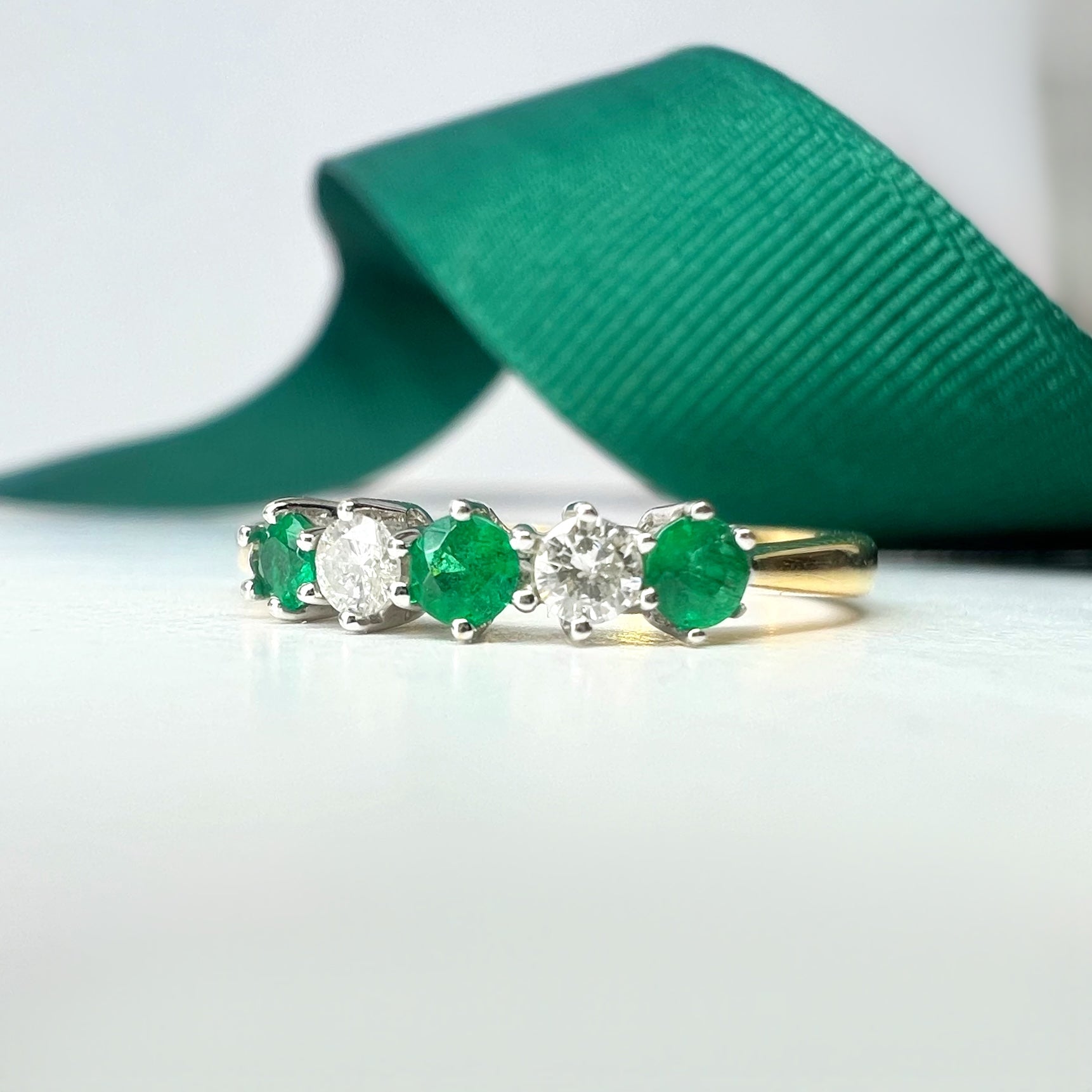 5 Stone Emerald and Diamond Ring