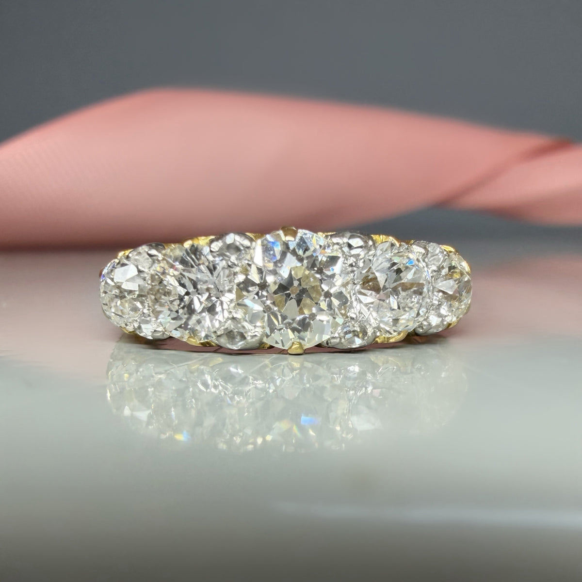 Antique Victorian 1.80ct Old Cut Diamond Half Hoop Ring
