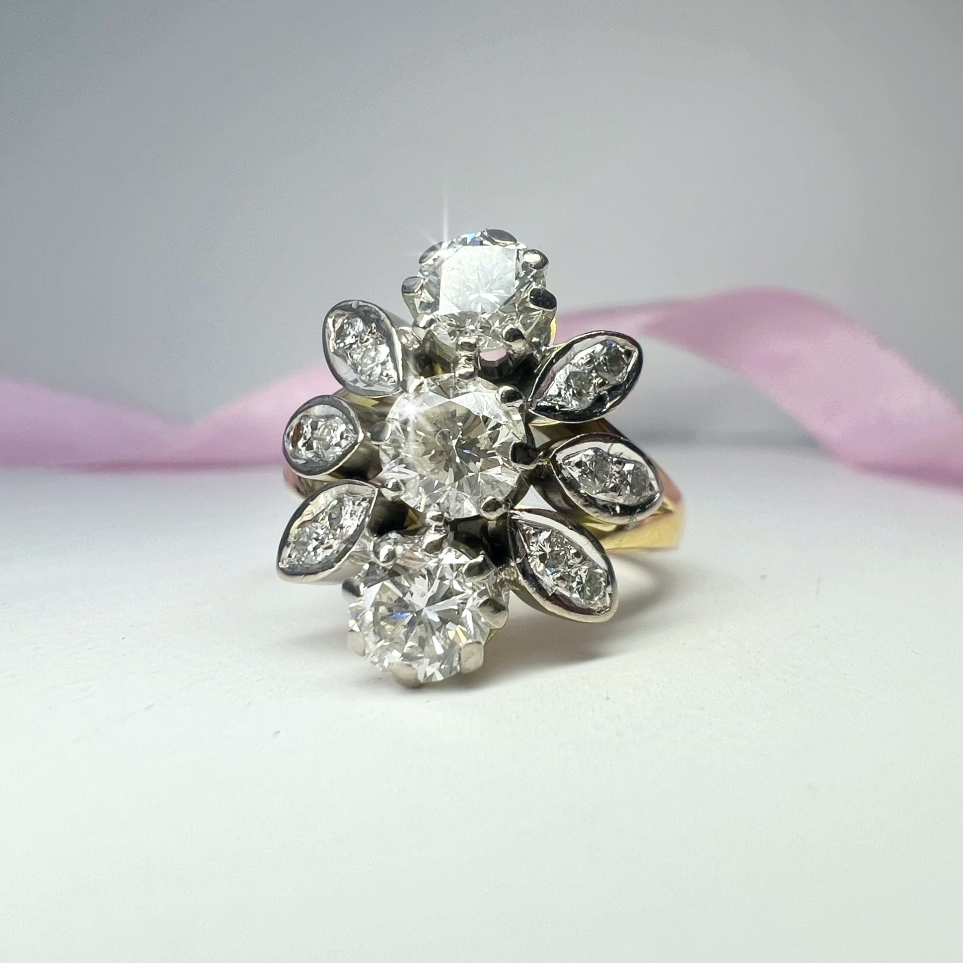 Vintage 1.50ct Diamond Floral Cluster Ring