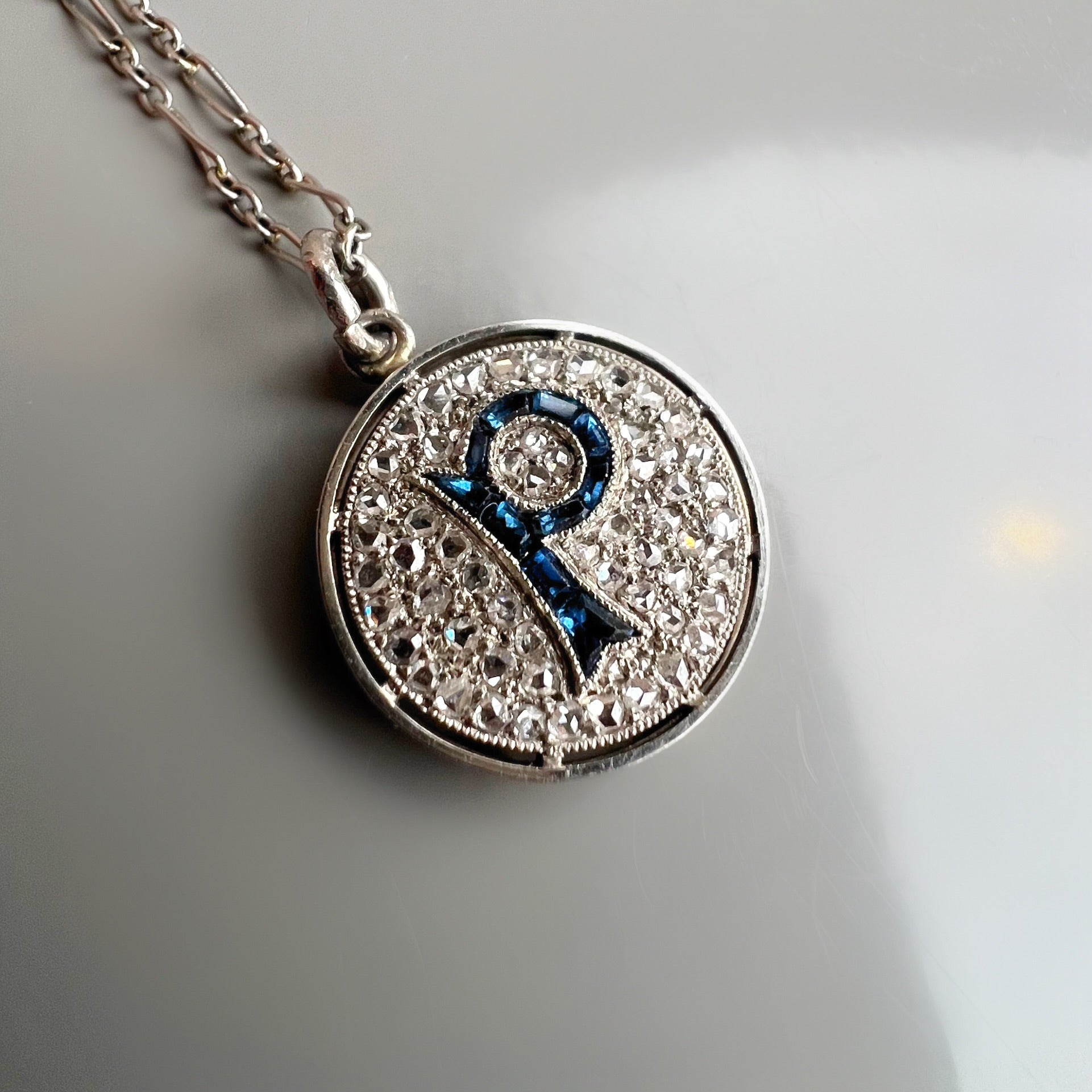 Antique Diamond and Sapphire 'P' Initial Pendant