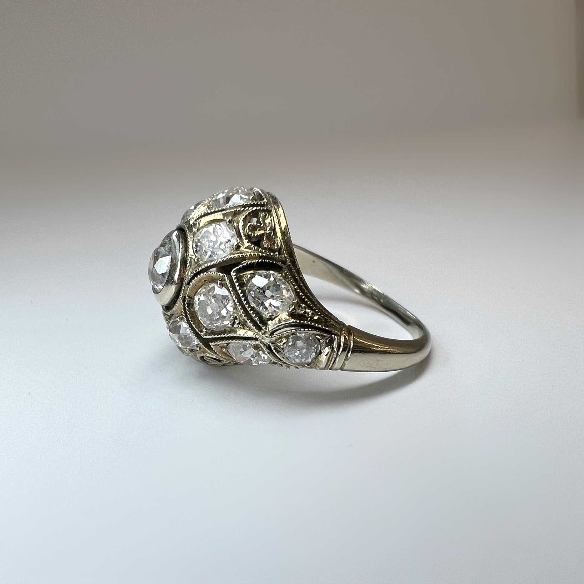 Art Deco 3.30ct Old Cut Diamond Bombe Ring