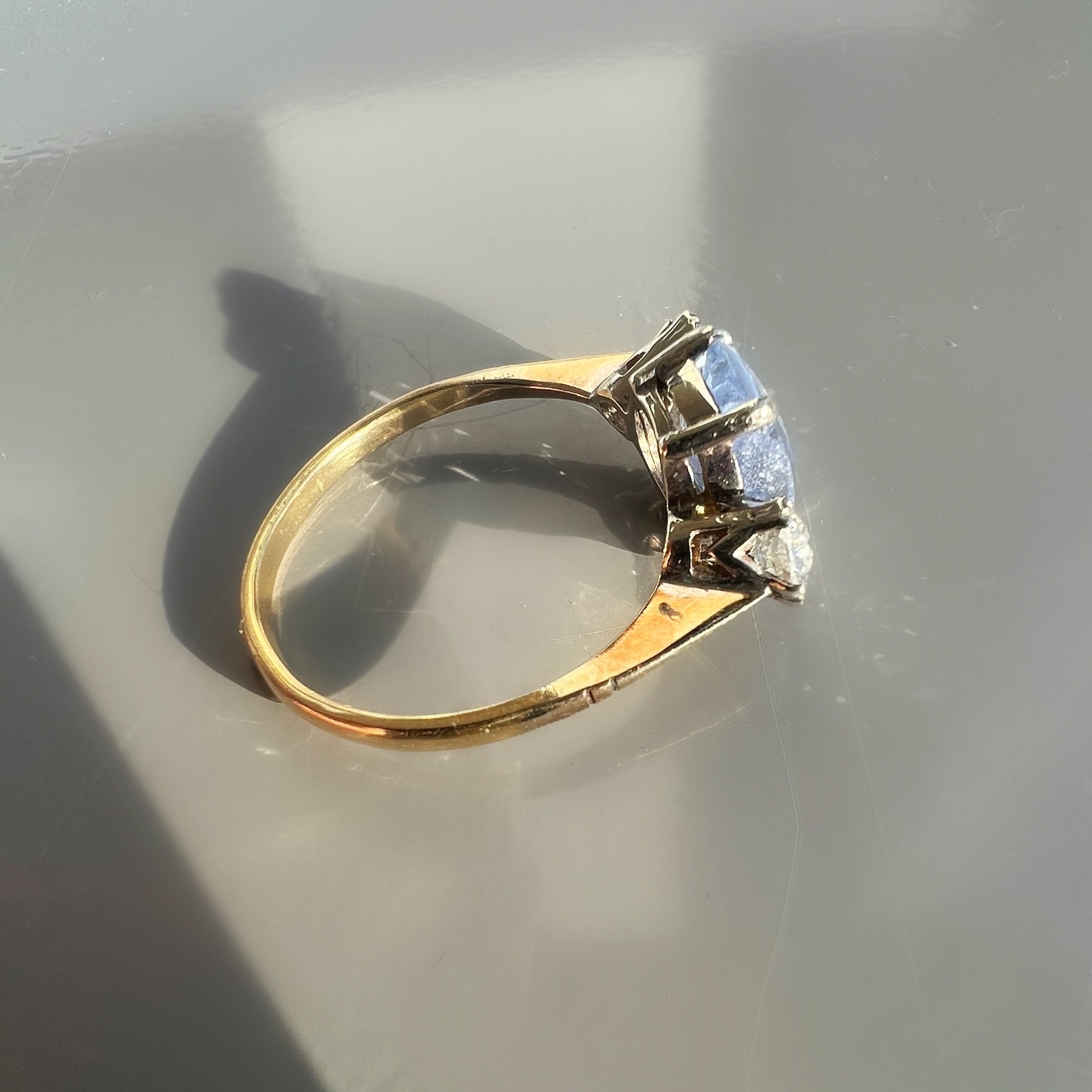 Vintage Pale Blue 1.80ct Sapphire and Diamond Trilogy Ring