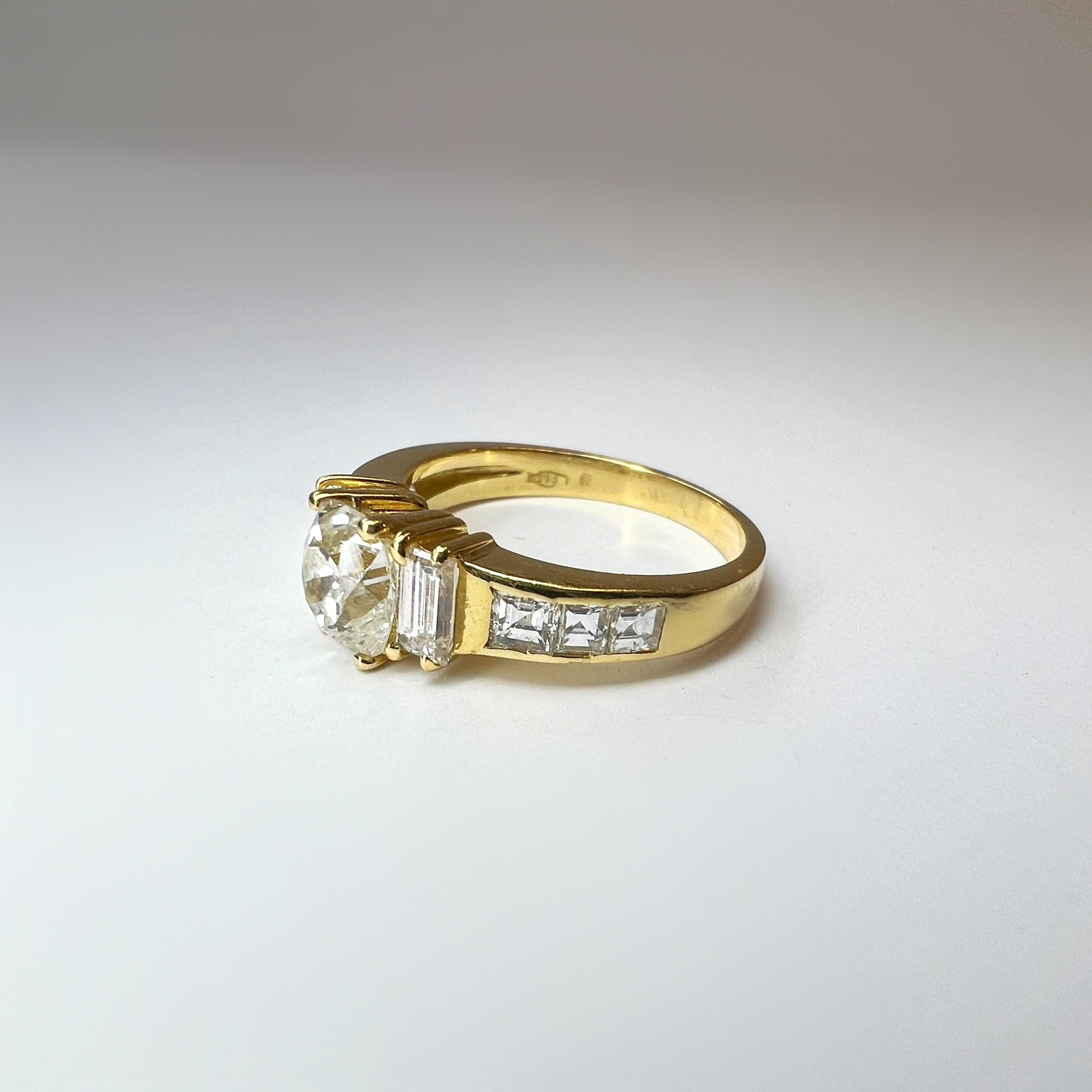 1.92ct Old Cut Diamond Ring with Diamond Baguette Shoulders