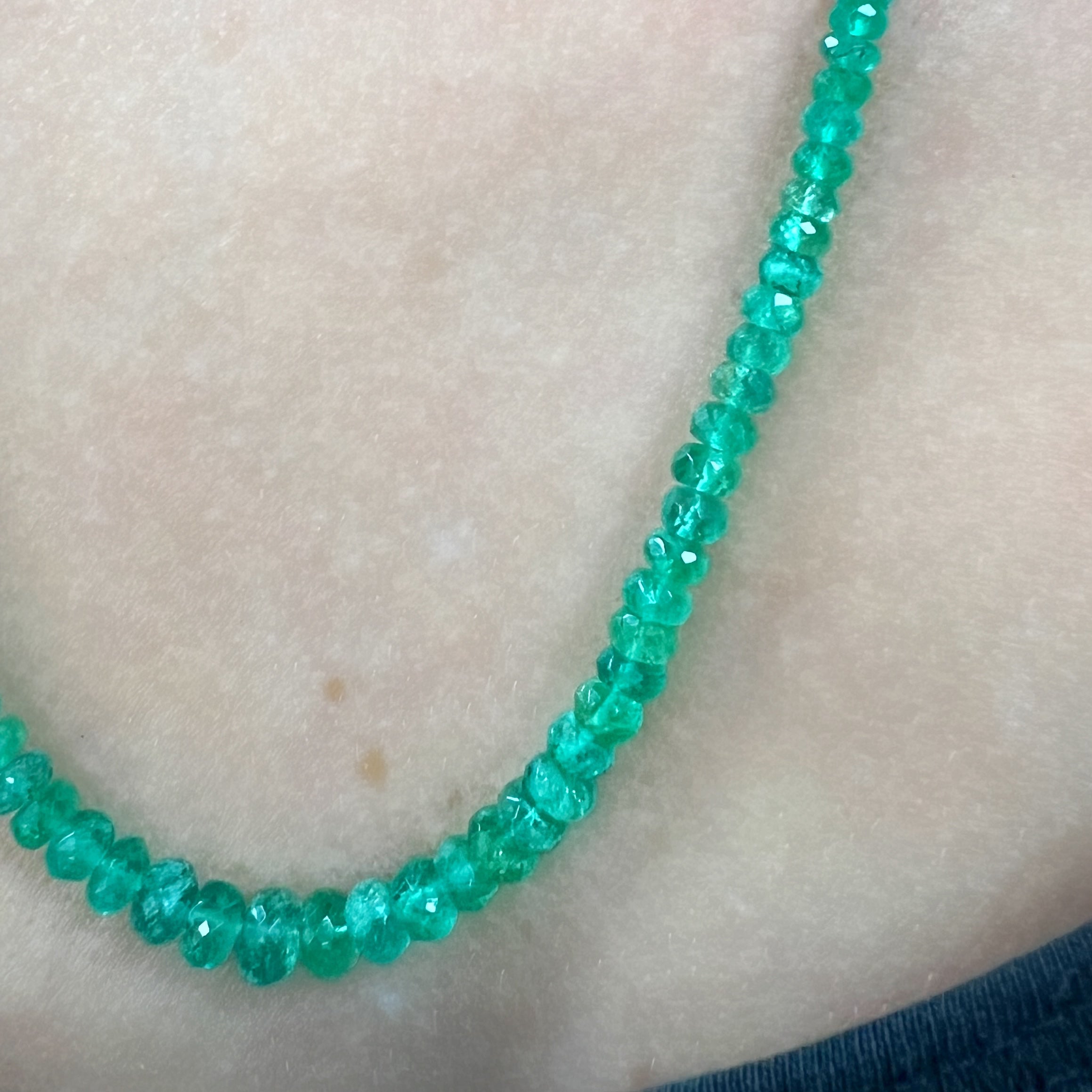 Natural 56.00ct Emerald Briolet Beaded Necklace
