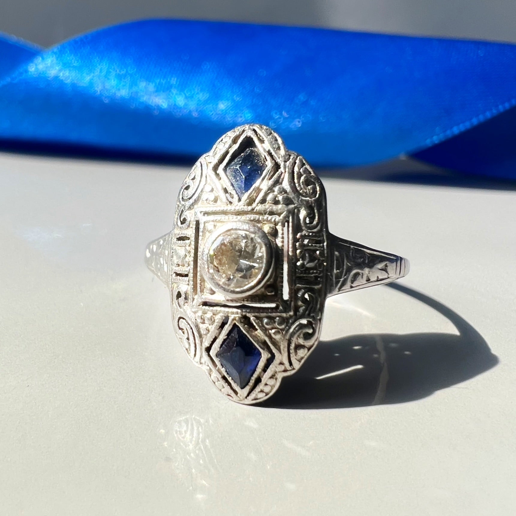 Art Deco Diamond and Sapphire Marquise Ring