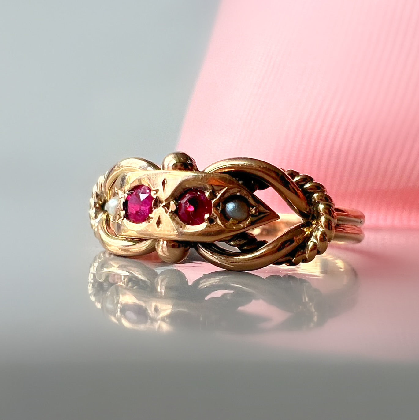 Vintage Ruby and Pearl Ornate Band