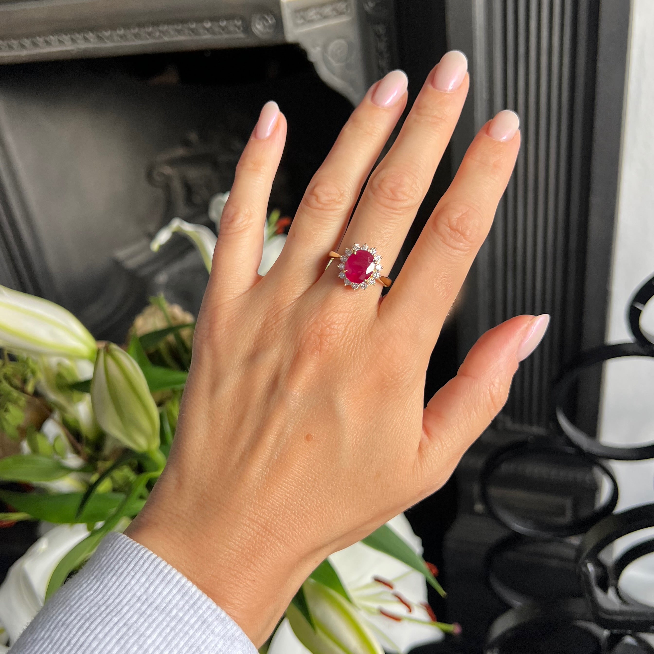 2.30ct Ruby and Diamond Cluster Ring