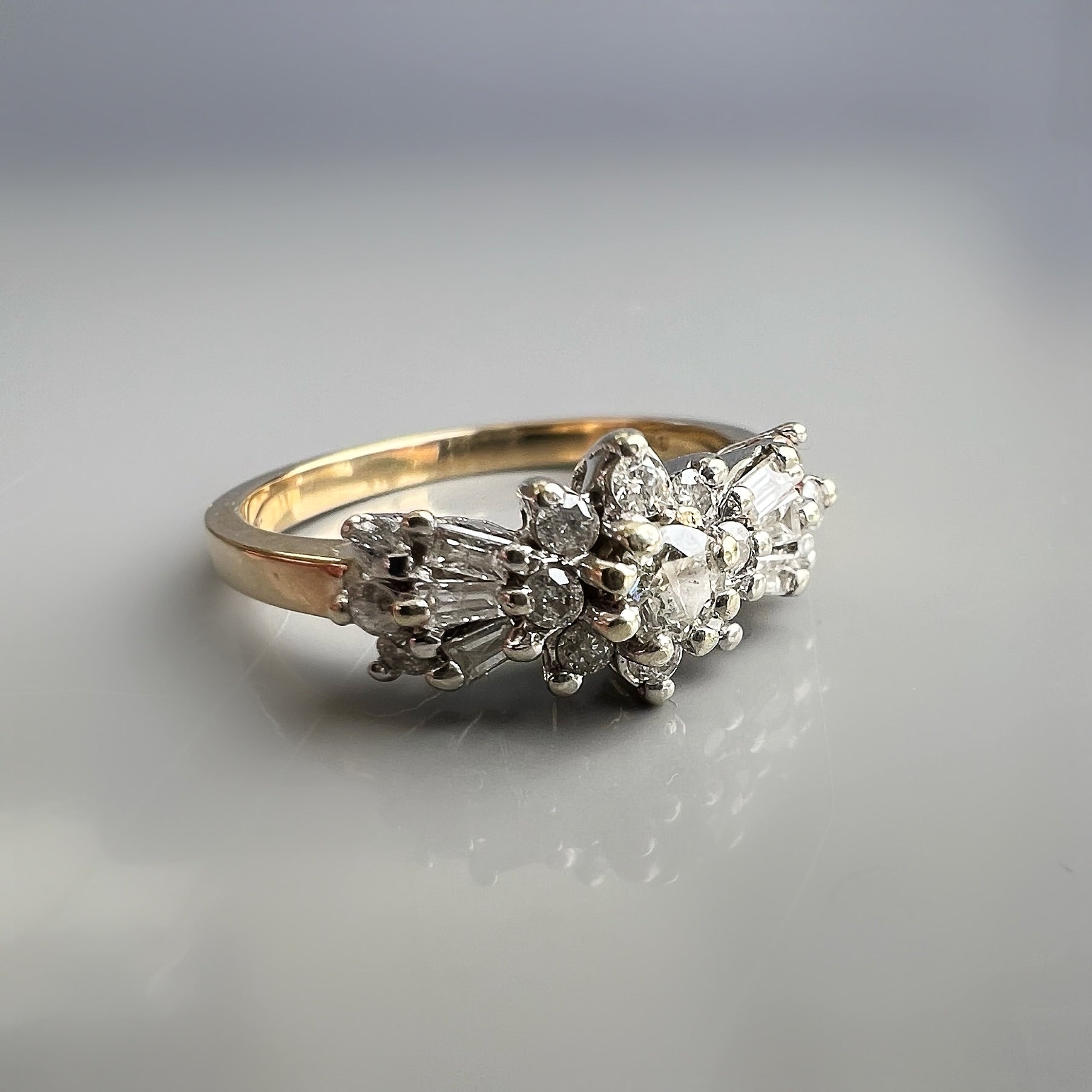 Vintage 0.55ct Diamond Baguette and Round Cut Bow Tie Ring