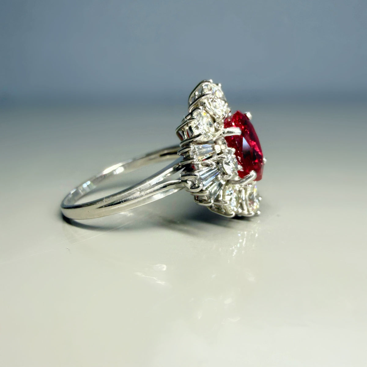 Vintage 2.84ct Ruby and 1.15ct Diamond Cluster Ring