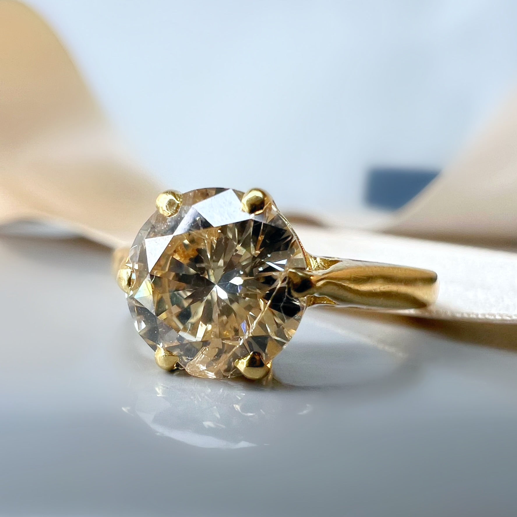 Vintage 1.70ct Fancy Light Yellowish Brown Diamond Solitaire Ring