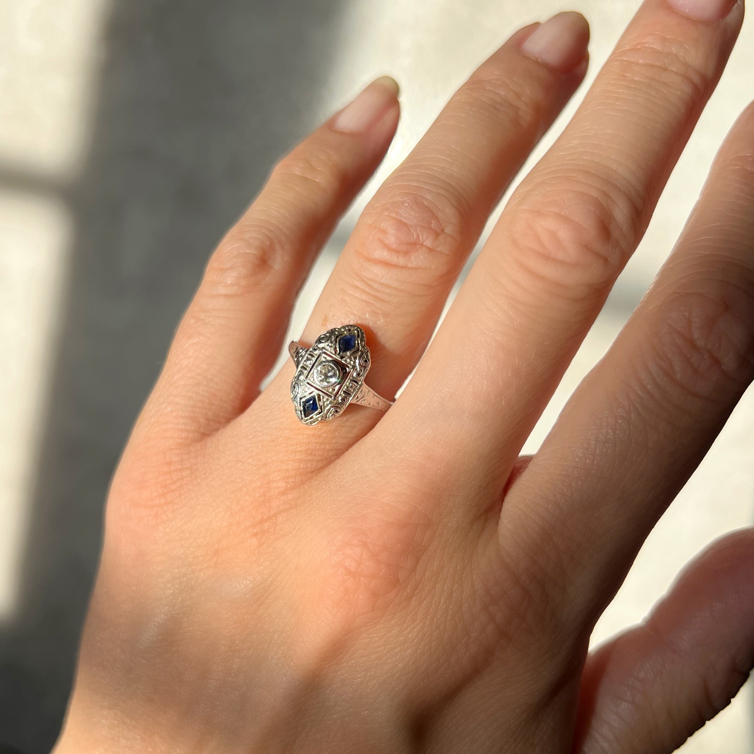 Art Deco Diamond and Sapphire Marquise Ring