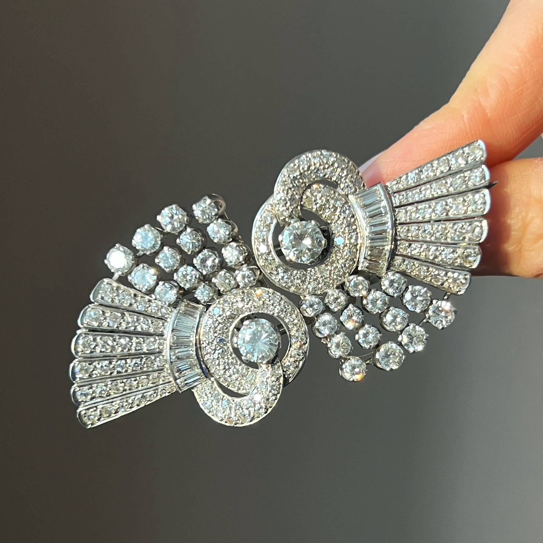 Vintage 10.00ct Diamond Double Clip 'Duette' Brooch, c. 1930-40