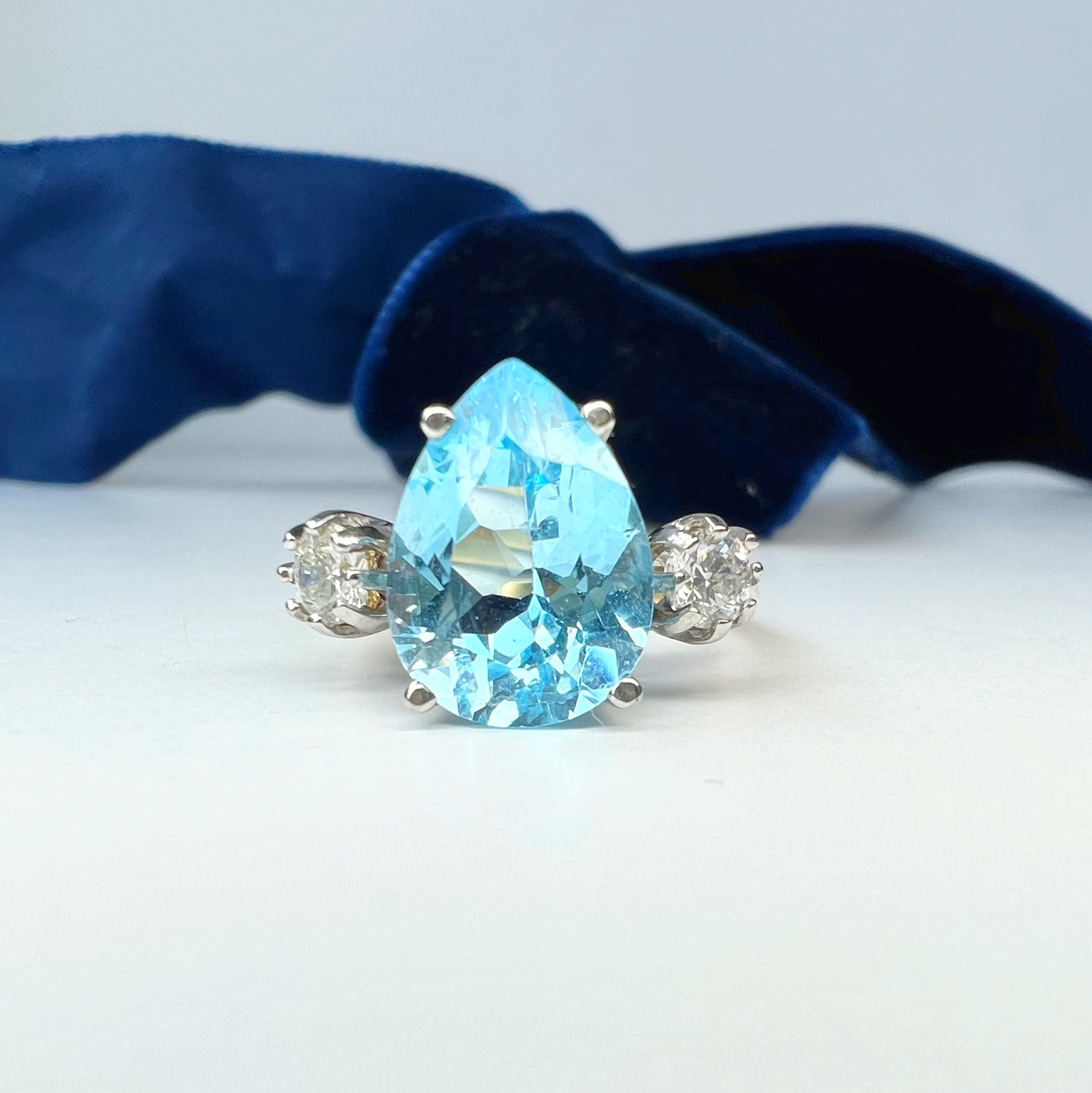 Pear Shaped Blue Topaz and Diamond Ring