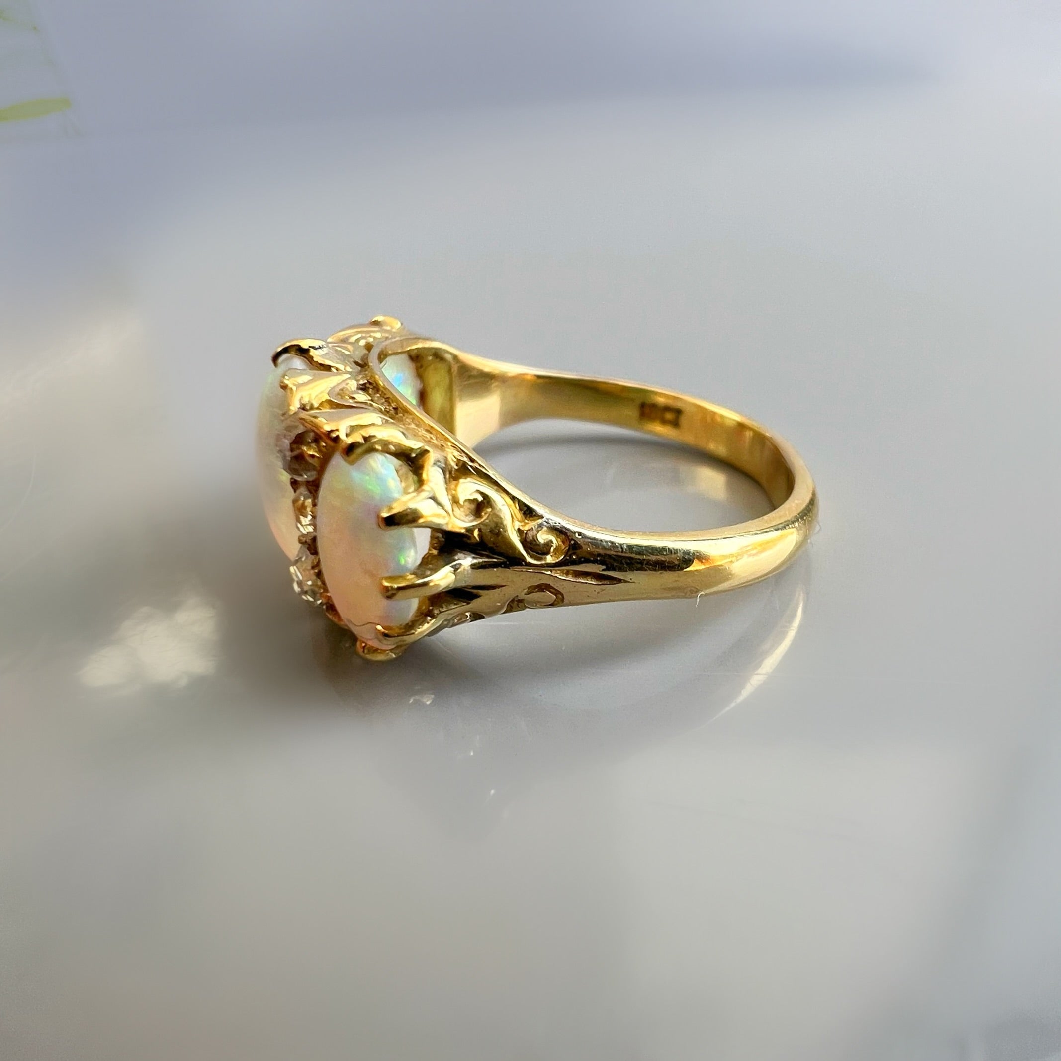 Opal and Diamond Half Hoop Ring