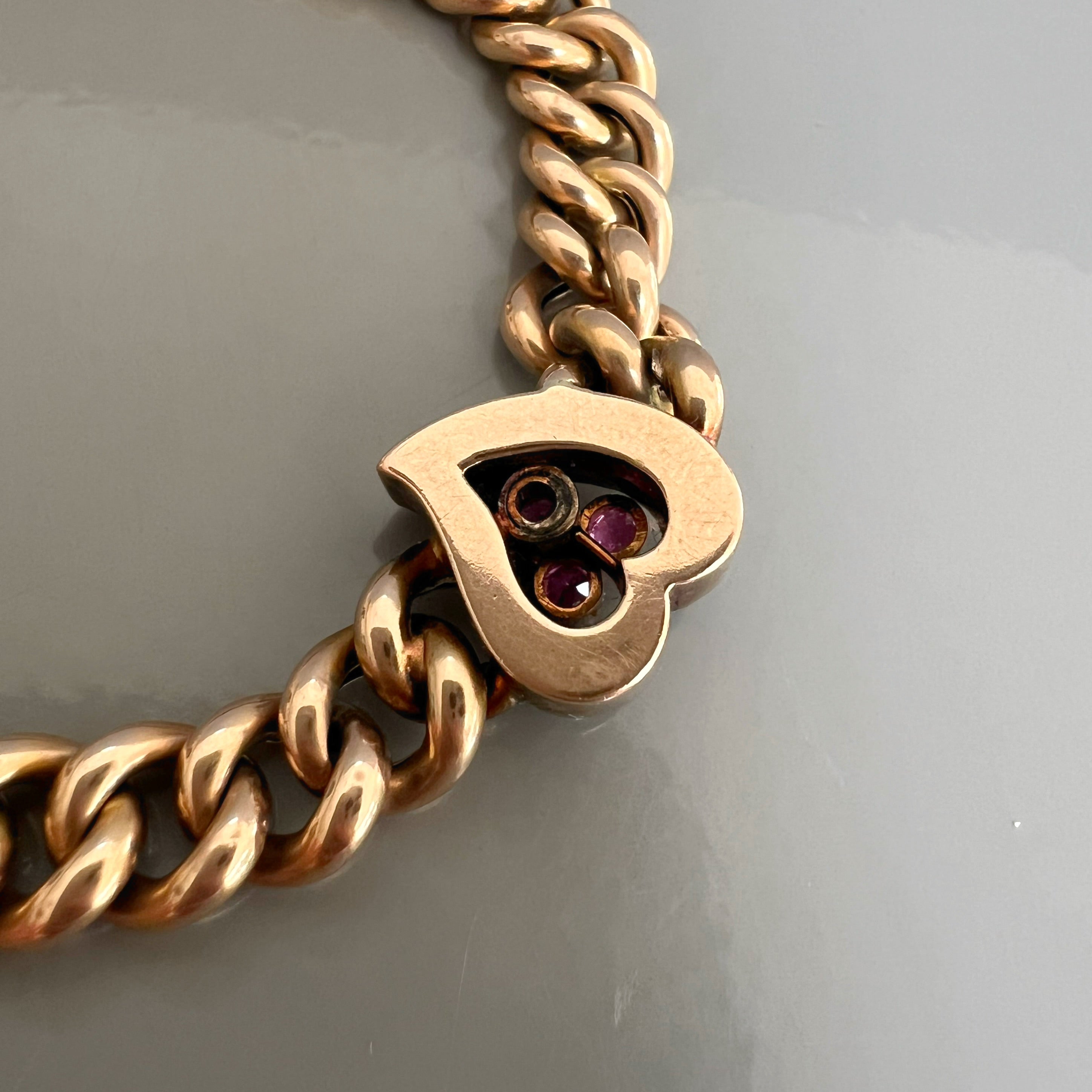 Antique Ruby and Diamond Witches Heart 15ct Gold Bracelet