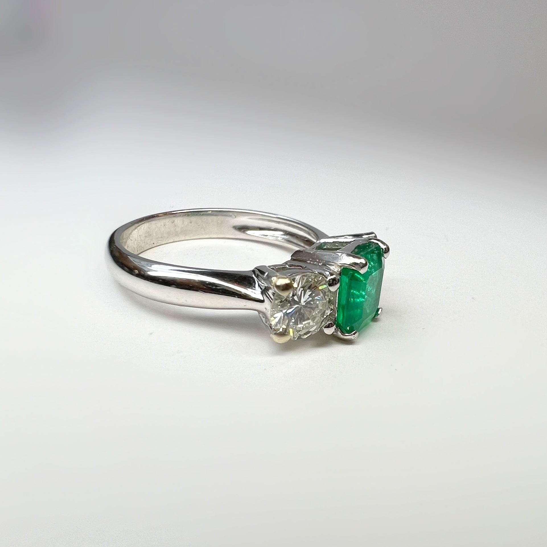 1.26ct Colombian Emerald and 1.02ct Diamond Trilogy Ring