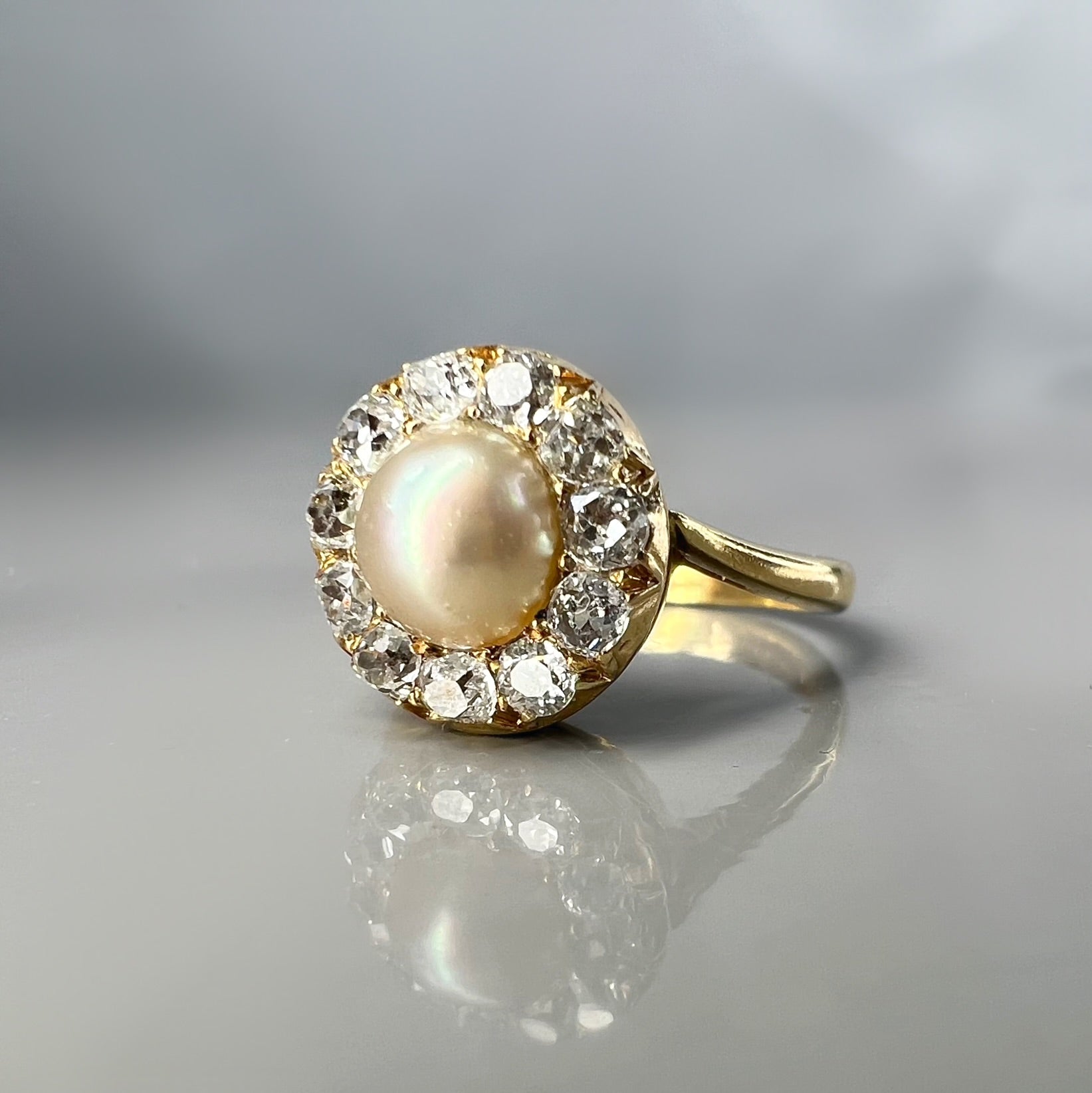 Antique Pearl and Diamond Cluster Ring