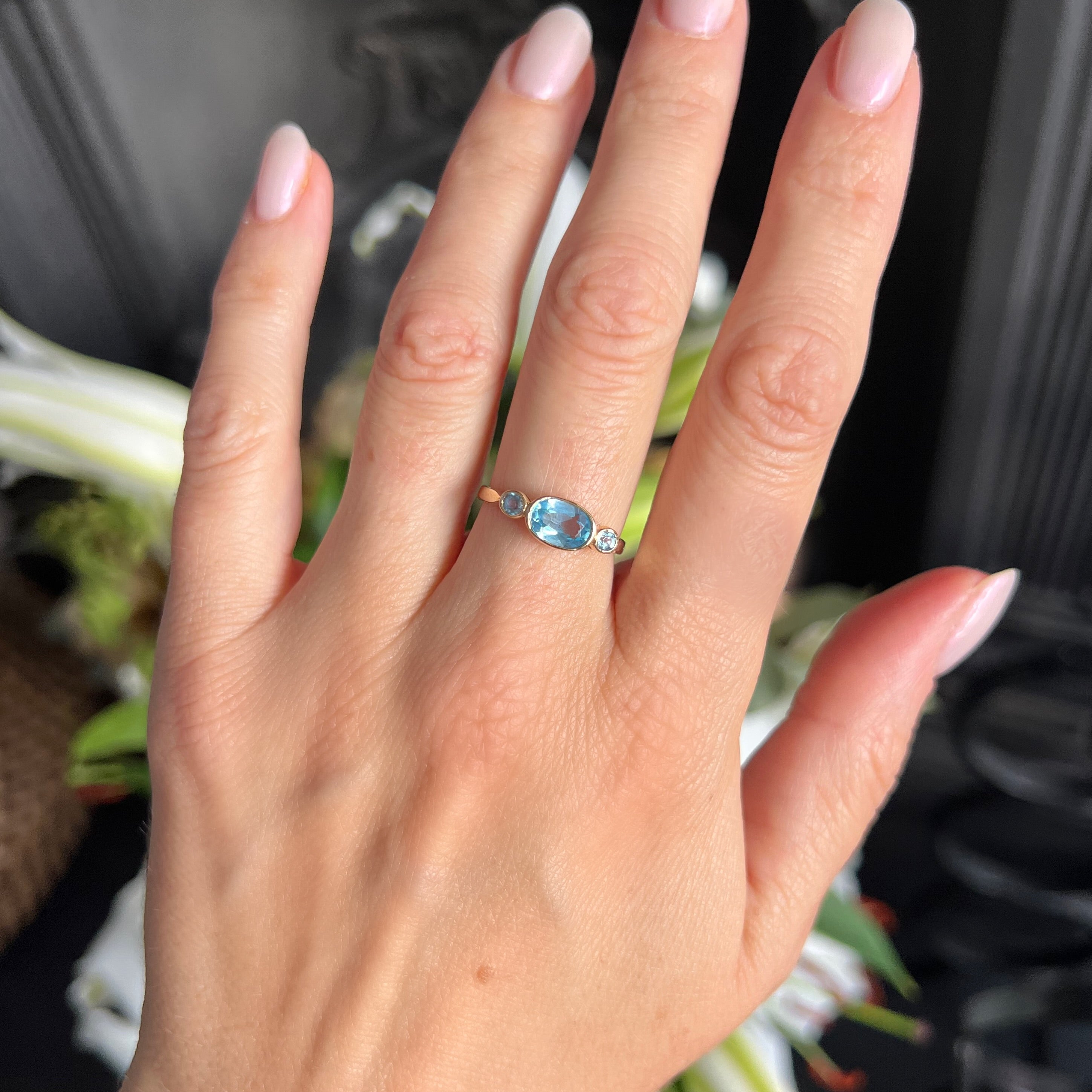 Blue Topaz 3 Stone Ring