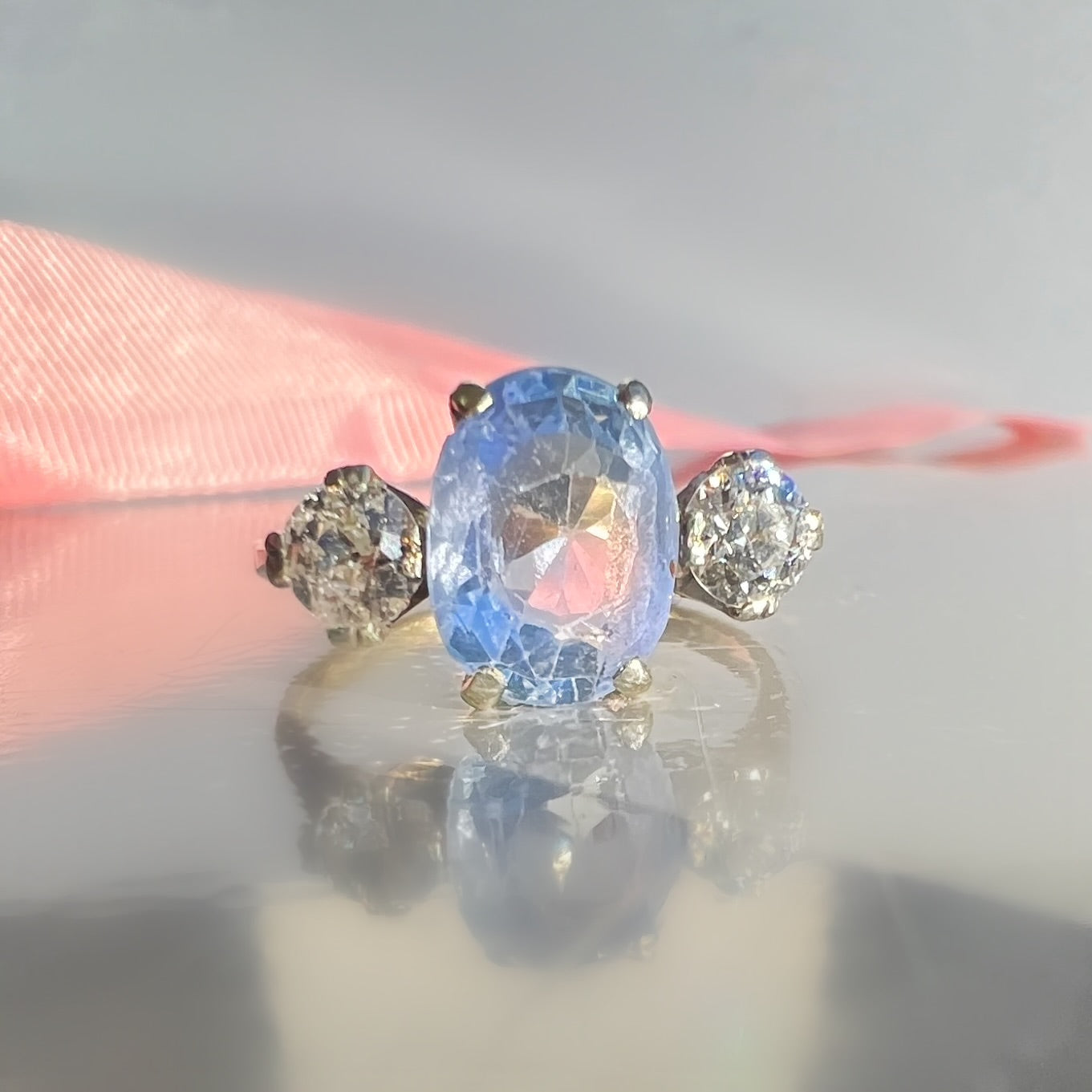 Vintage Pale Blue 1.80ct Sapphire and Diamond Trilogy Ring