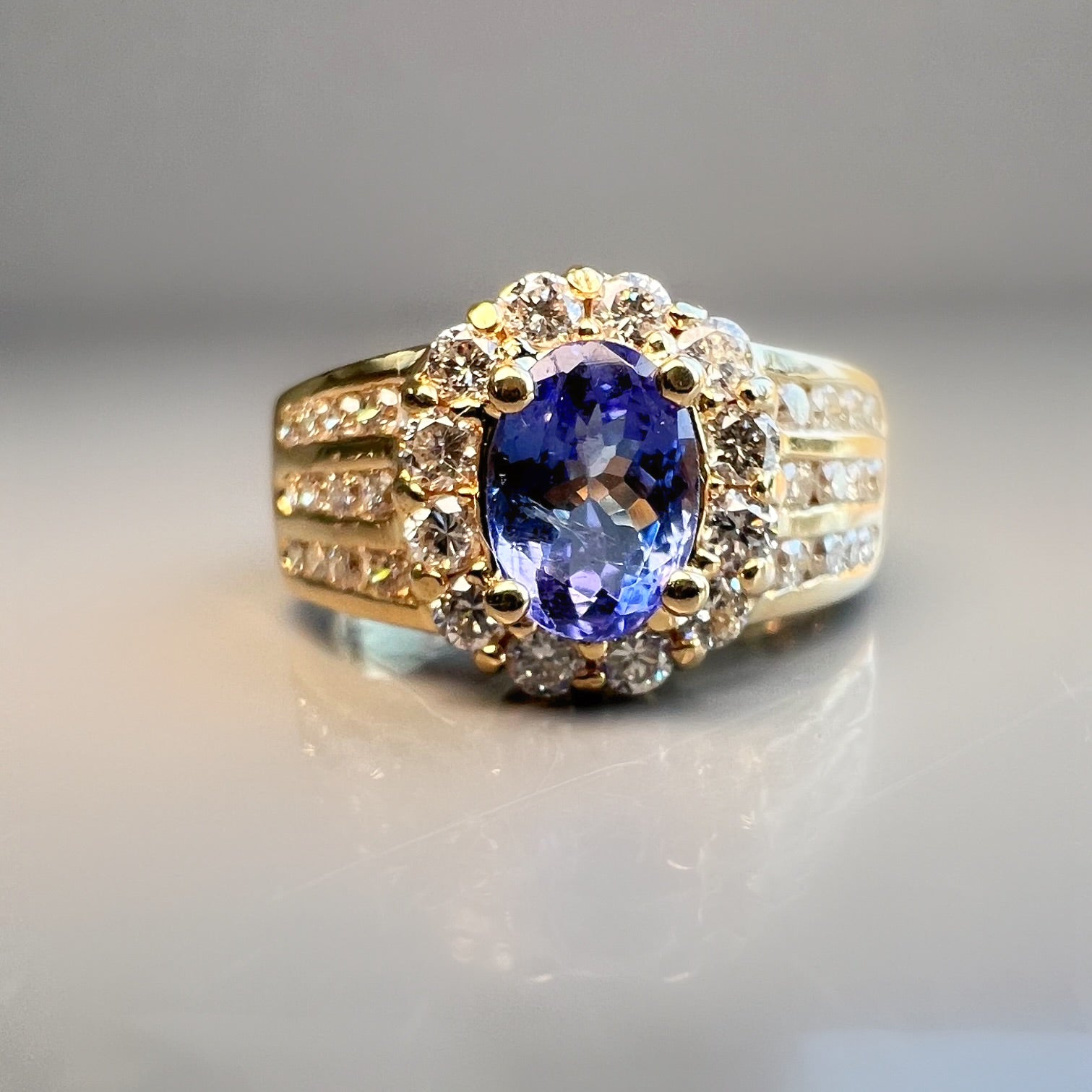 Tanzanite and Diamond Cluster Dress Ring