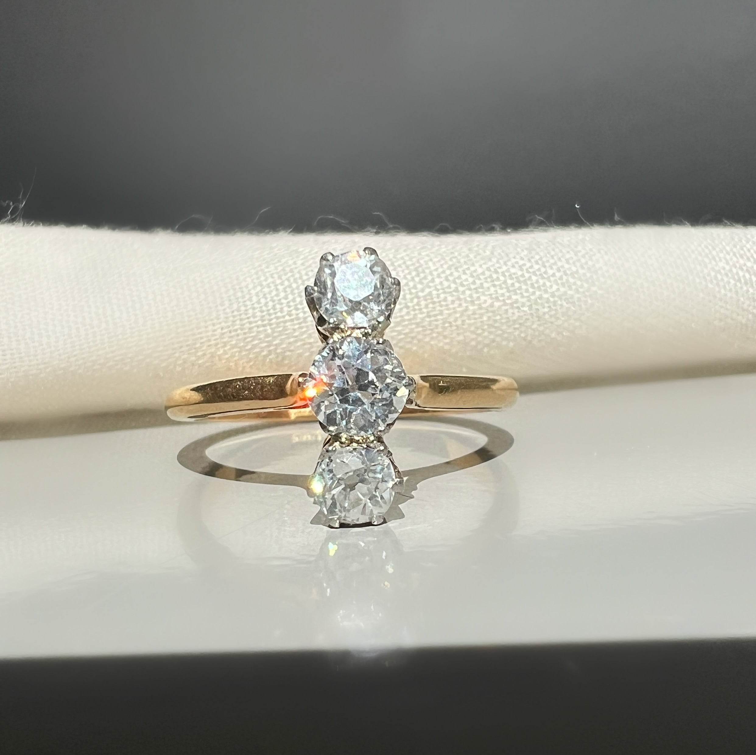 Antique Old Cut Diamond Vertical 3 Stone Ring