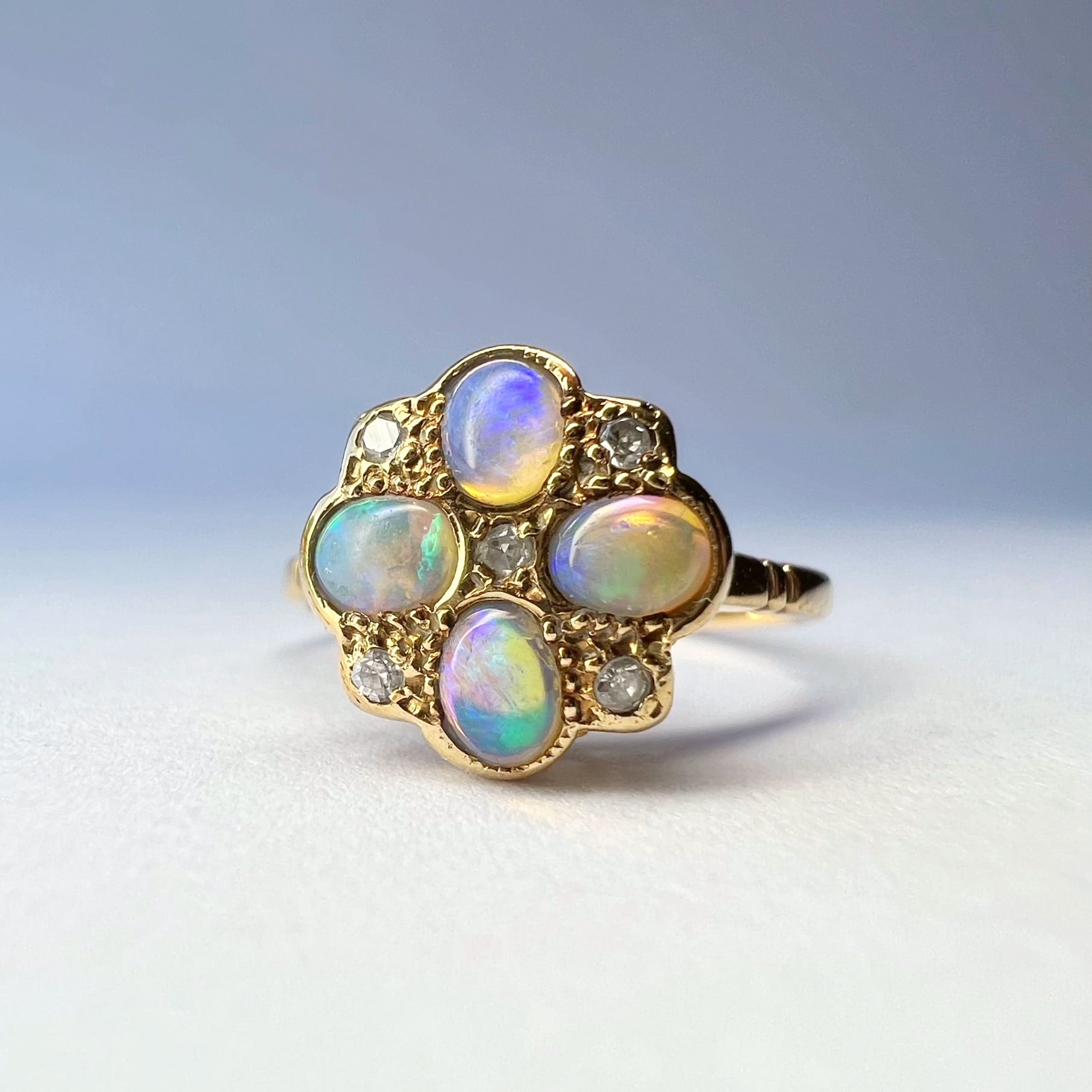 Vintage Opal and Diamond Flower Ring