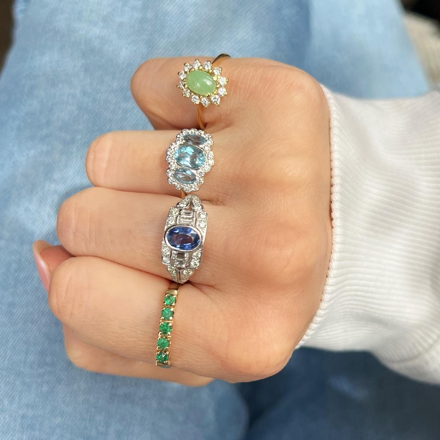 Vintage 5 Stone Emerald Line Ring