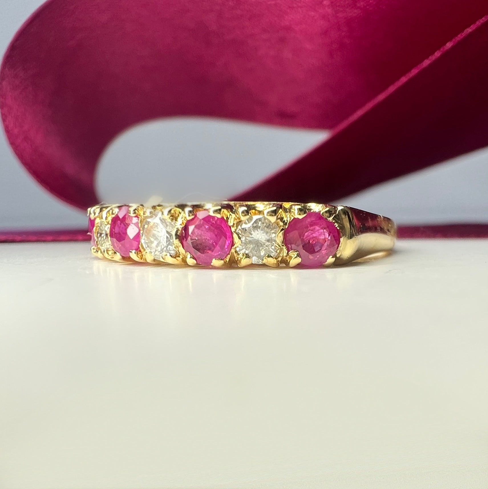 Ruby and Diamond Line Ring