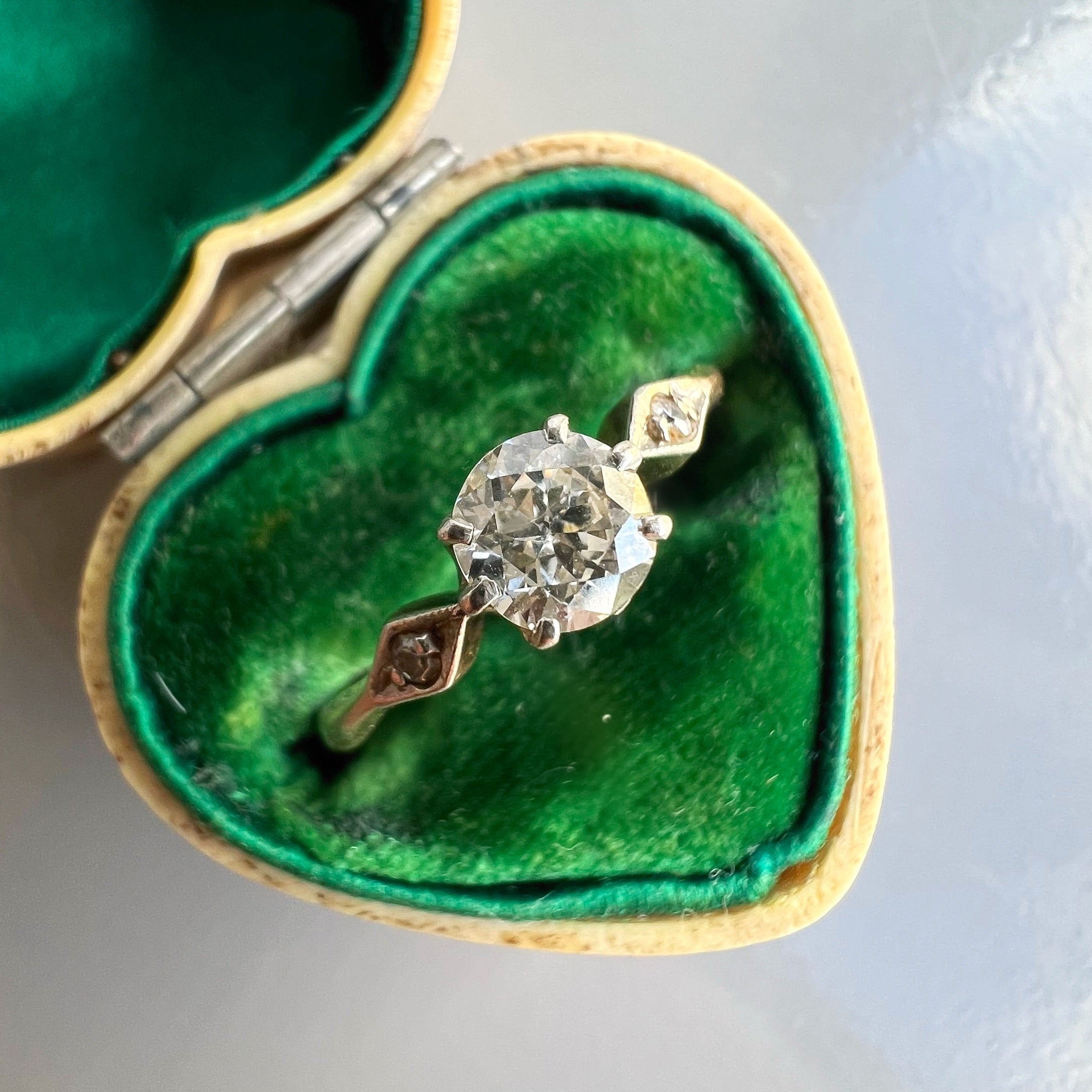 Antique Old Cut Diamond Dainty Ring with Diamond Shoulder Detail